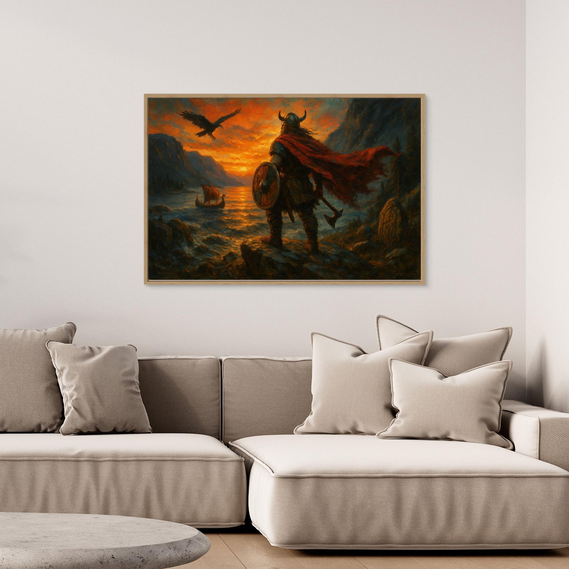Viking Warrior Sunset Canvas Wall Art