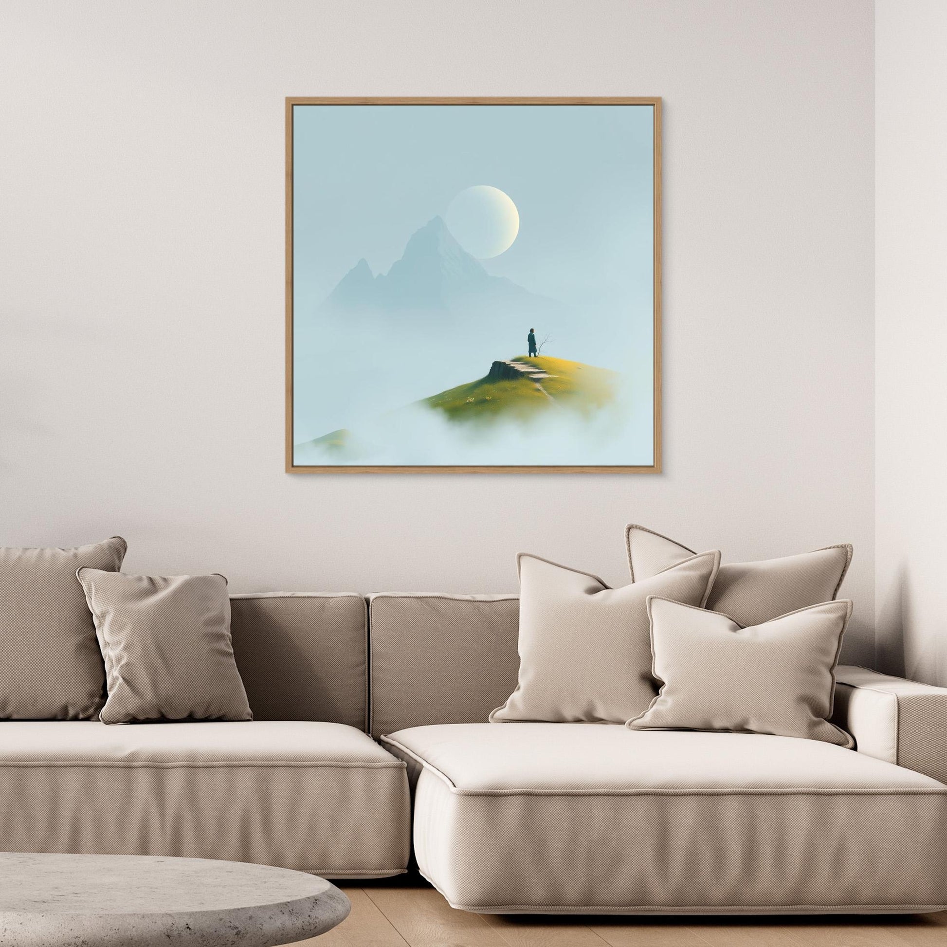 Solitude in the Mist – Minimalist Mountain Landscape Canvas Wall Art