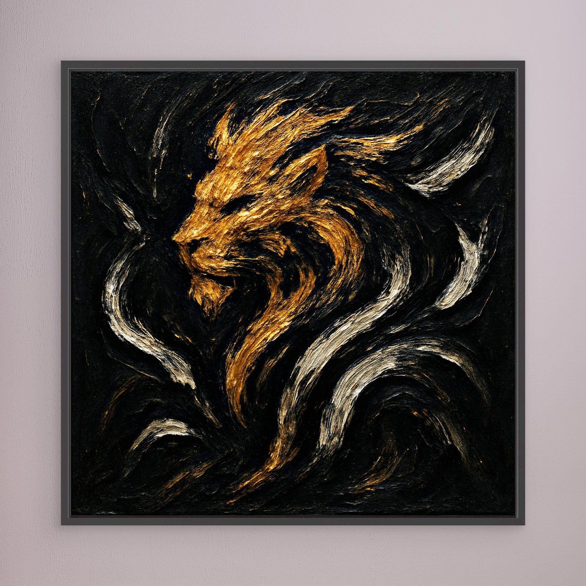 Abstract Lion Canvas Wall Art – Gold and Black Modern Print