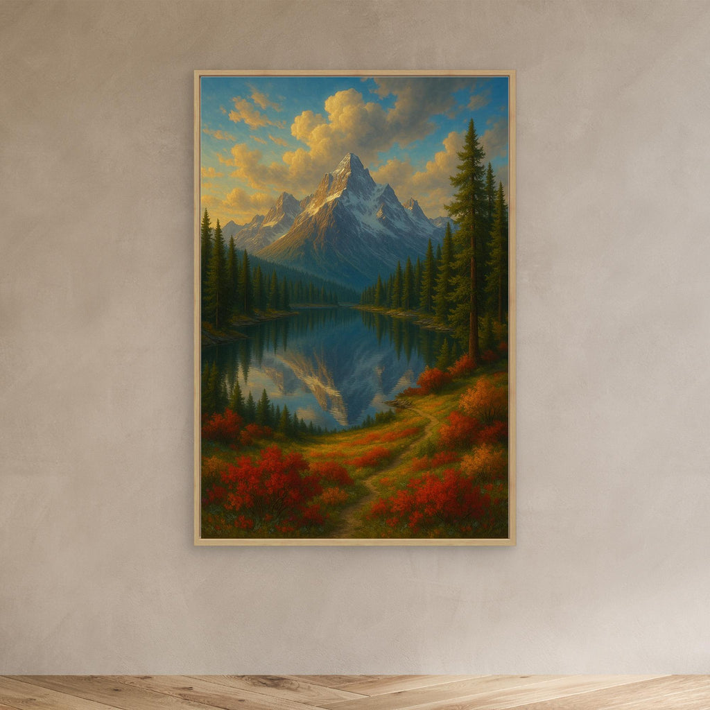 Mountain Reflection Canvas Wall Art – Autumn Forest Landscape Print