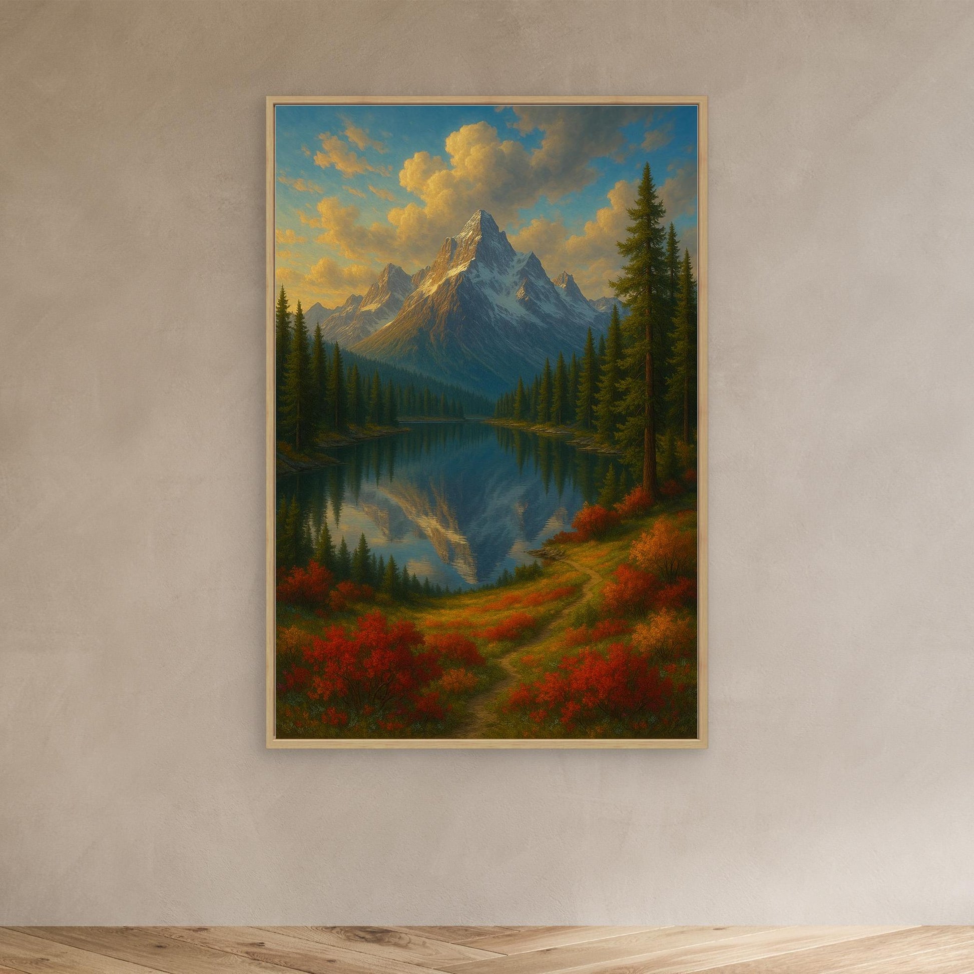 Mountain Reflection Canvas Wall Art – Autumn Forest Landscape Print