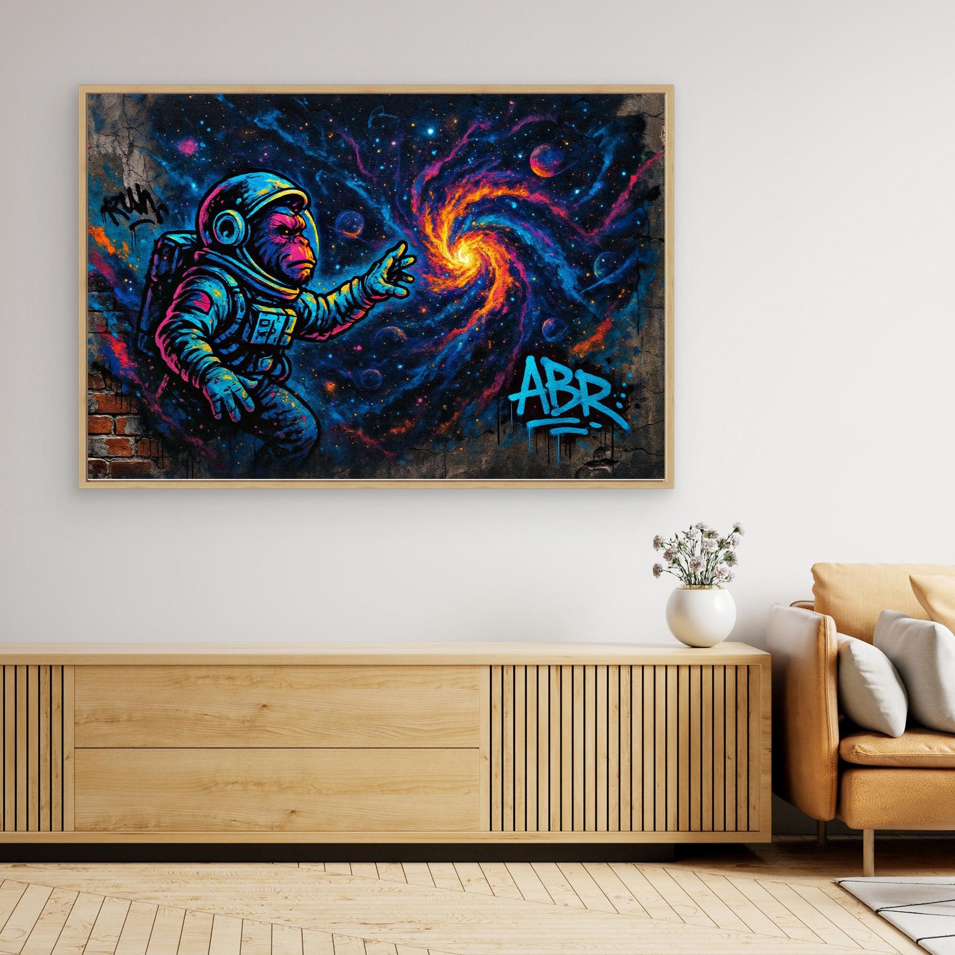 Astronaut Ape Canvas Wall Art – Neon Space Graffiti Print
