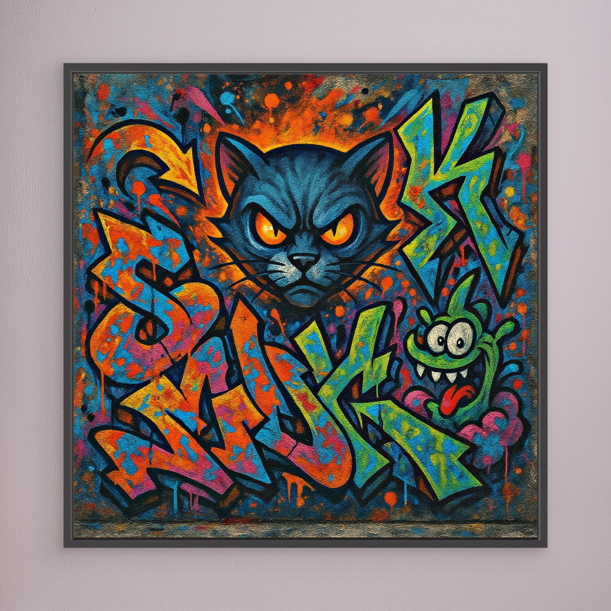 Fierce Feline – Urban Graffiti Cat Canvas Wall Art | Bold Street Art Print