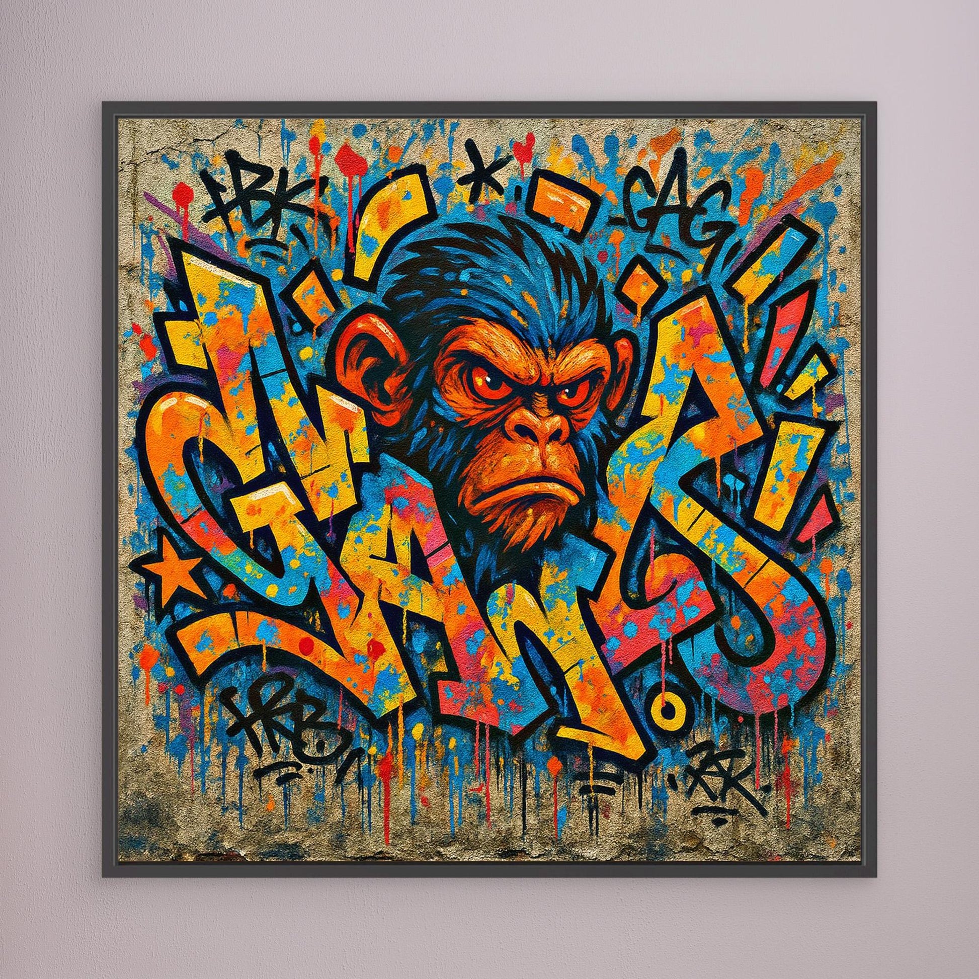 Graffiti Monkey Rage – Bold Urban Street Art Canvas Print | Colorful Pop Culture Wall Decor