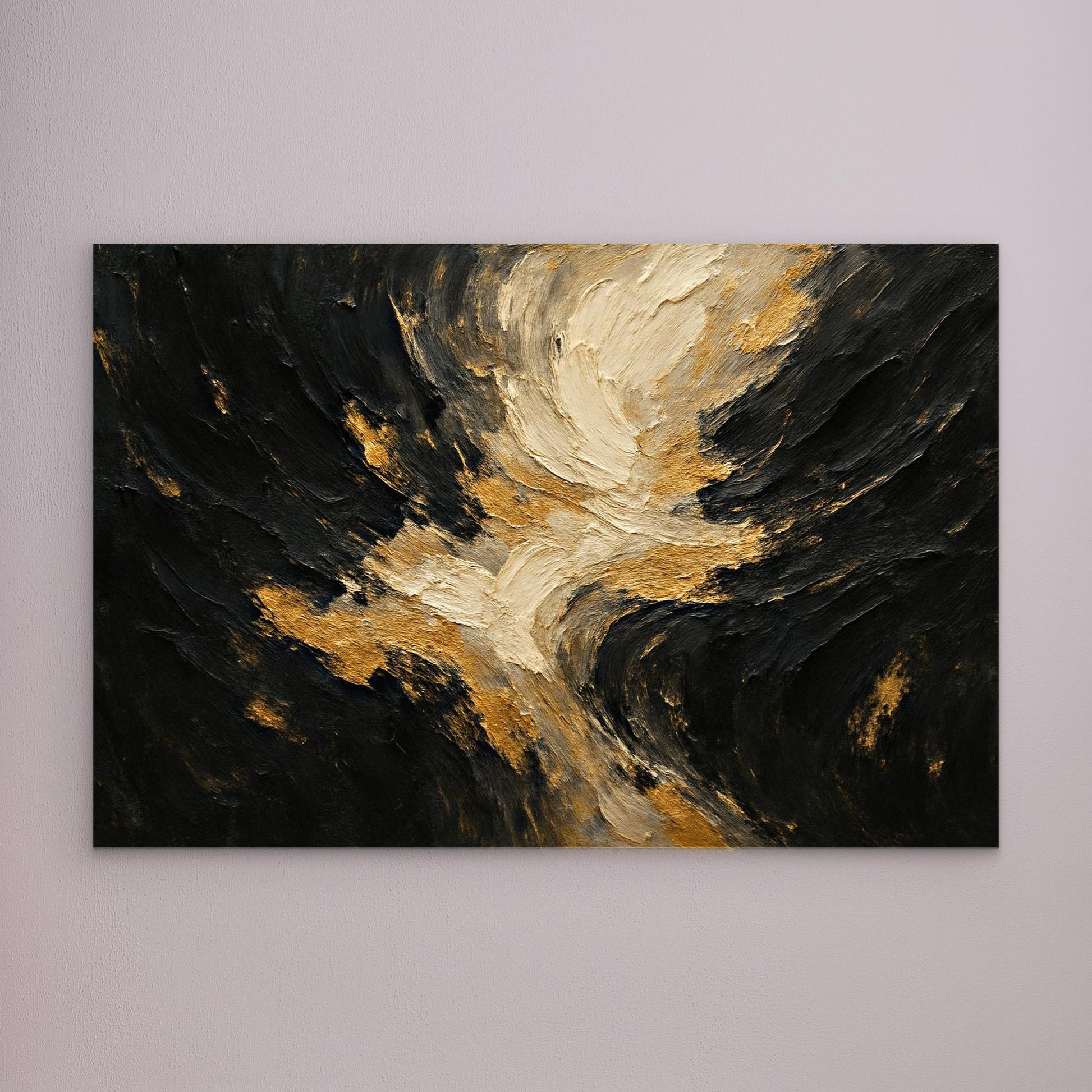 Gold and Black Textured Canvas Wall Art – Abstract Flow