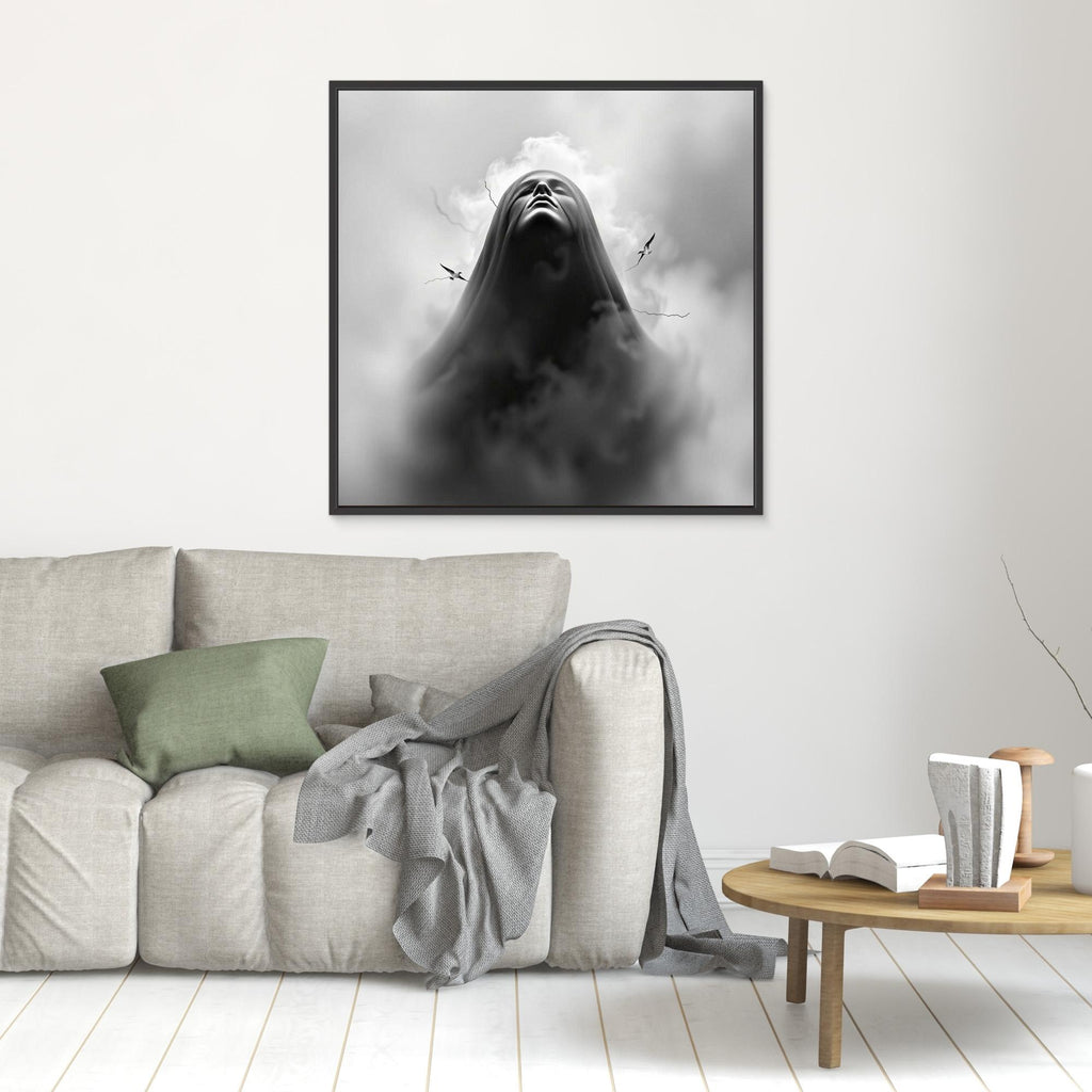Ascension Through the Storm – Surreal Black and White Canvas Wall Art