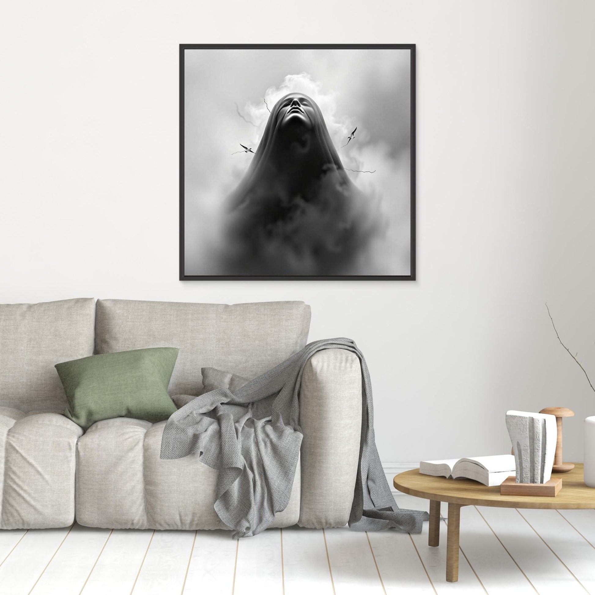 Ascension Through the Storm – Surreal Black and White Canvas Wall Art