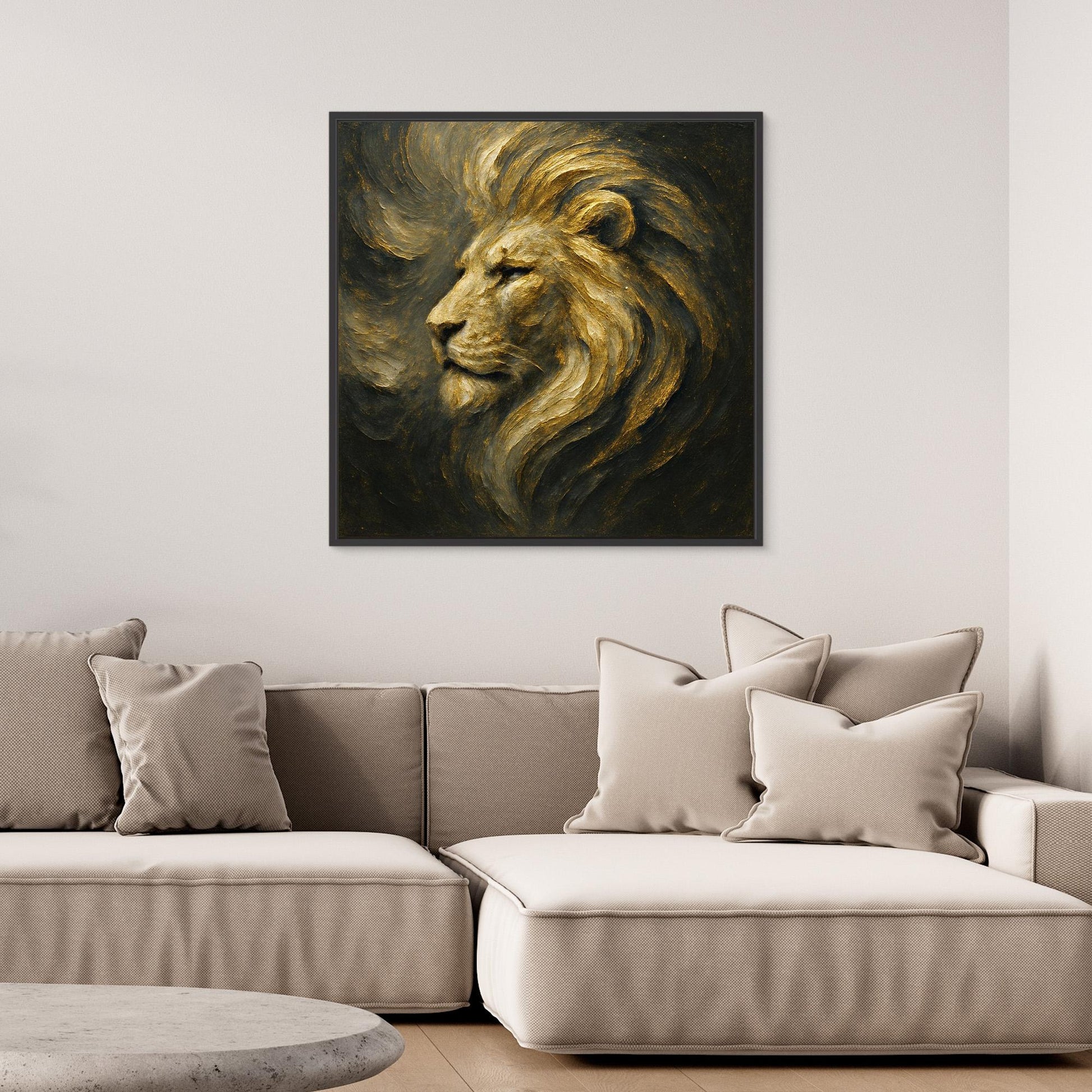 Golden Lion Canvas Wall Art – Regal Abstract Animal Print