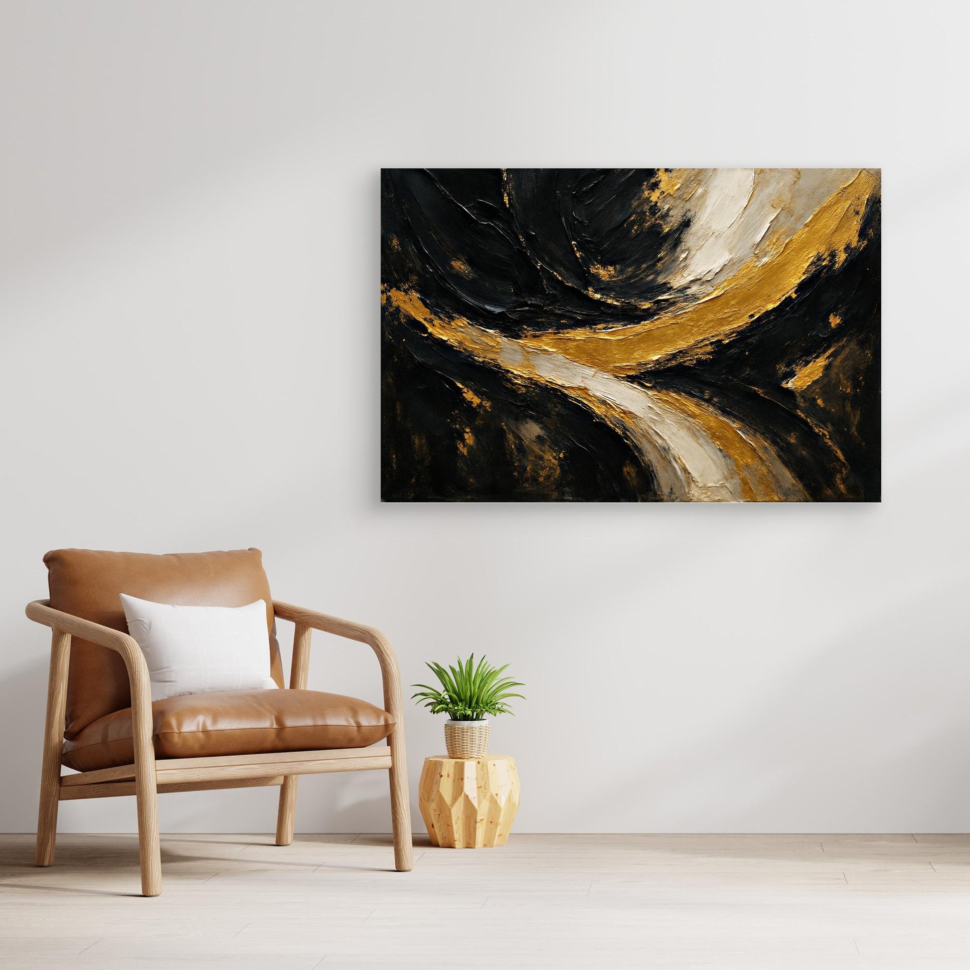 Gold and Black Abstract Canvas Wall Art – Luxury Textured Painting