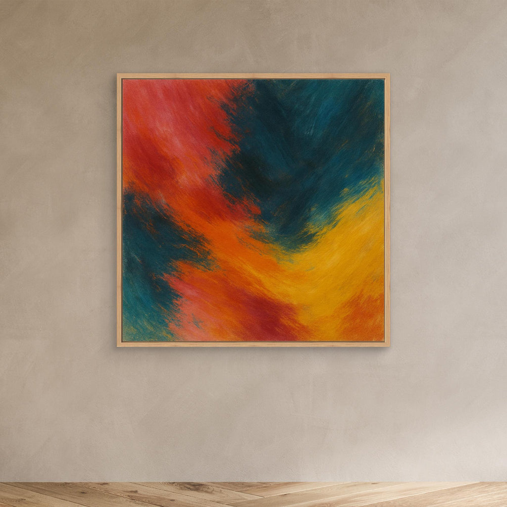 Abstract Firestorm – Red, Blue & Yellow Canvas Wall Art Print