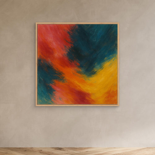 Abstract Firestorm – Red, Blue & Yellow Canvas Wall Art Print