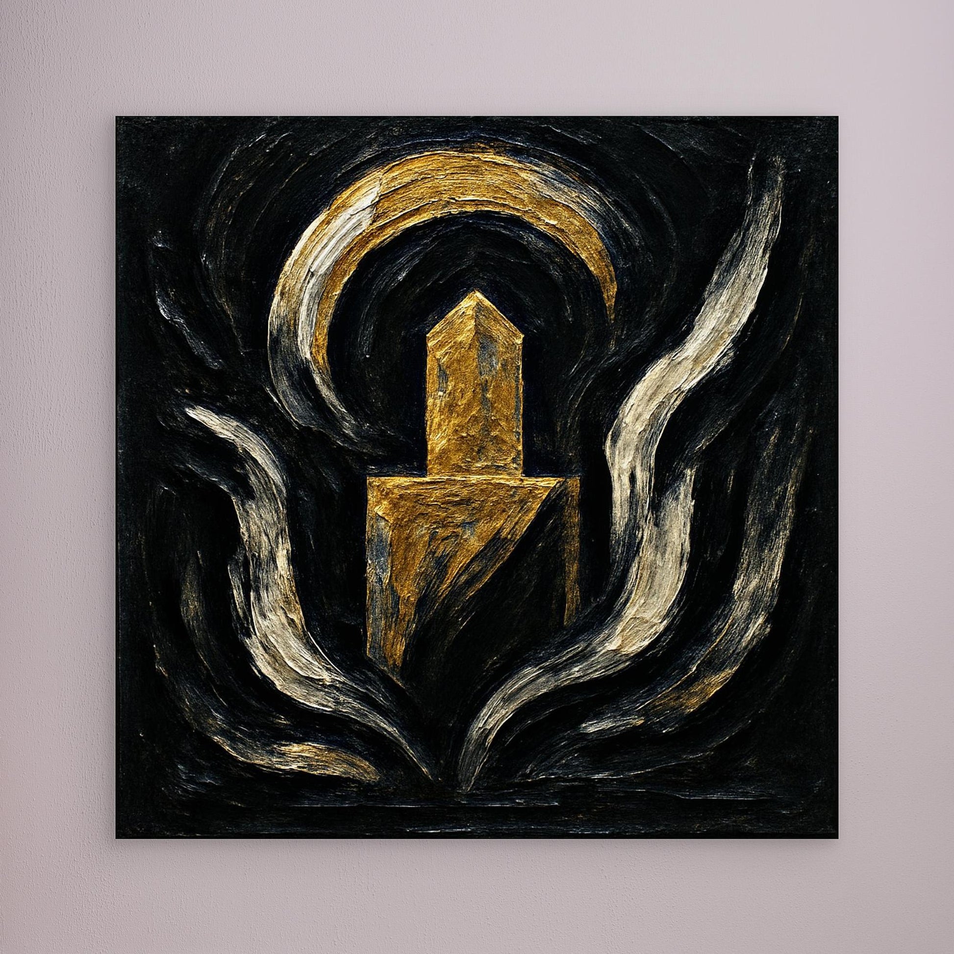 Abstract Monument Canvas Wall Art in Black and Gold