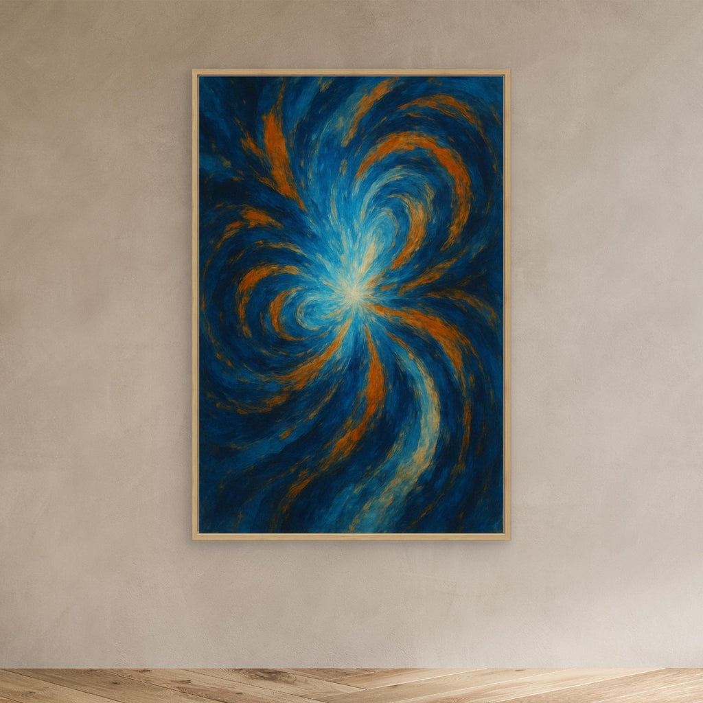 Blue and Orange Abstract Canvas Wall Art – Swirling Energy Print