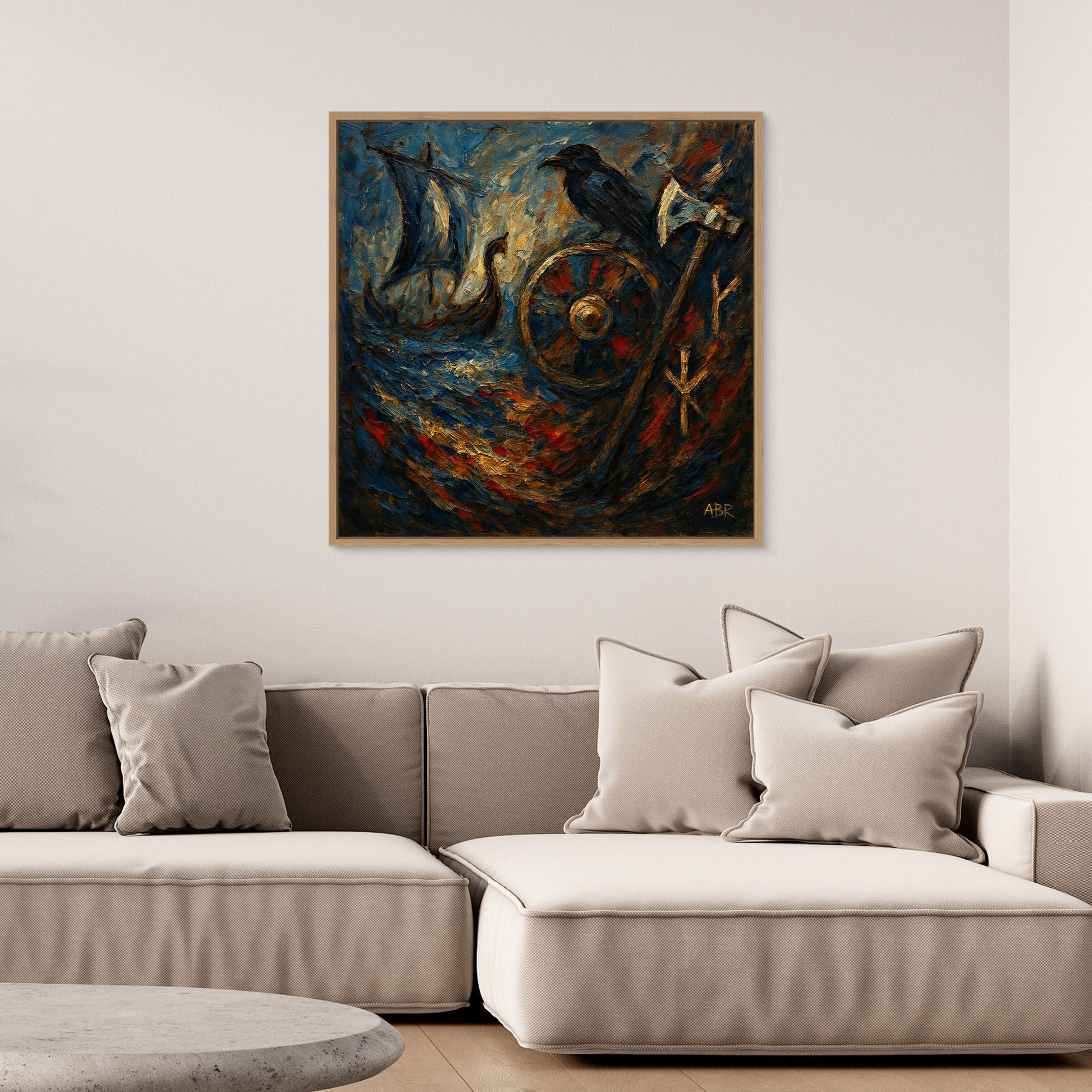 Viking Raven and Longship Canvas Print