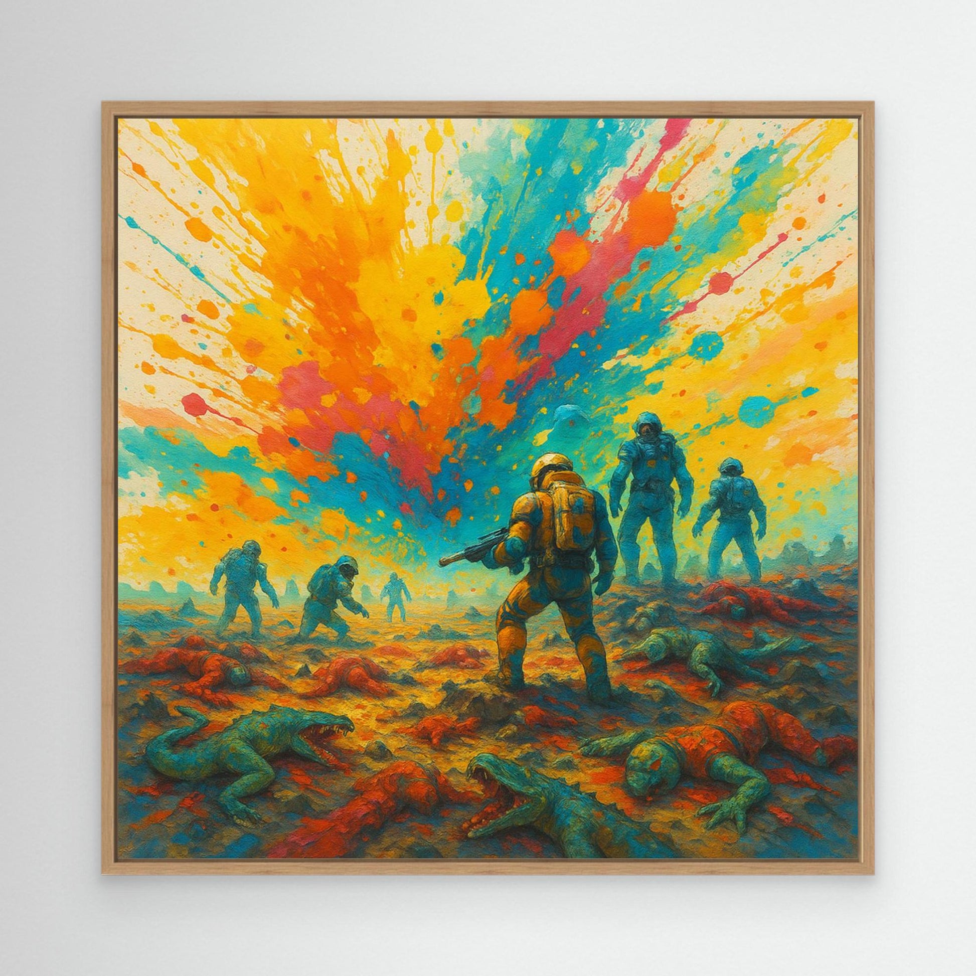Galactic Apes: Explosion of Victory – Colorful Sci-Fi Canvas Wall Art Print