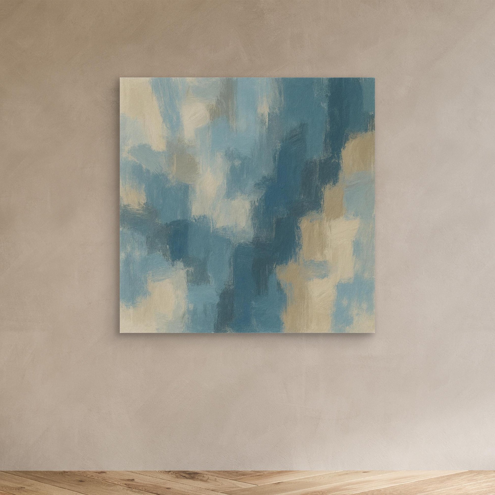 Ocean Drift – Modern Blue and Beige Abstract Canvas Print