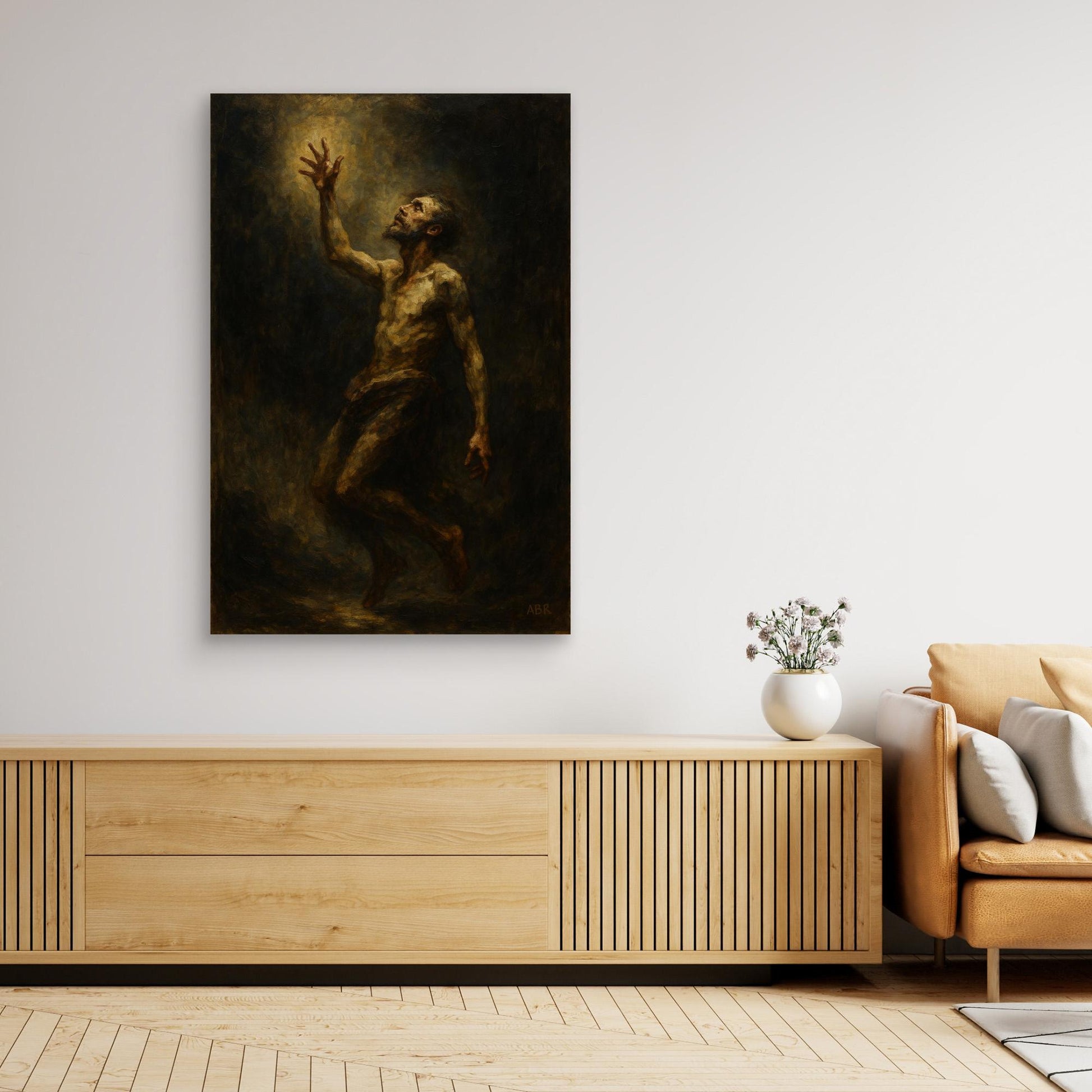 Figurative Canvas Wall Art – Man Reaching for Light