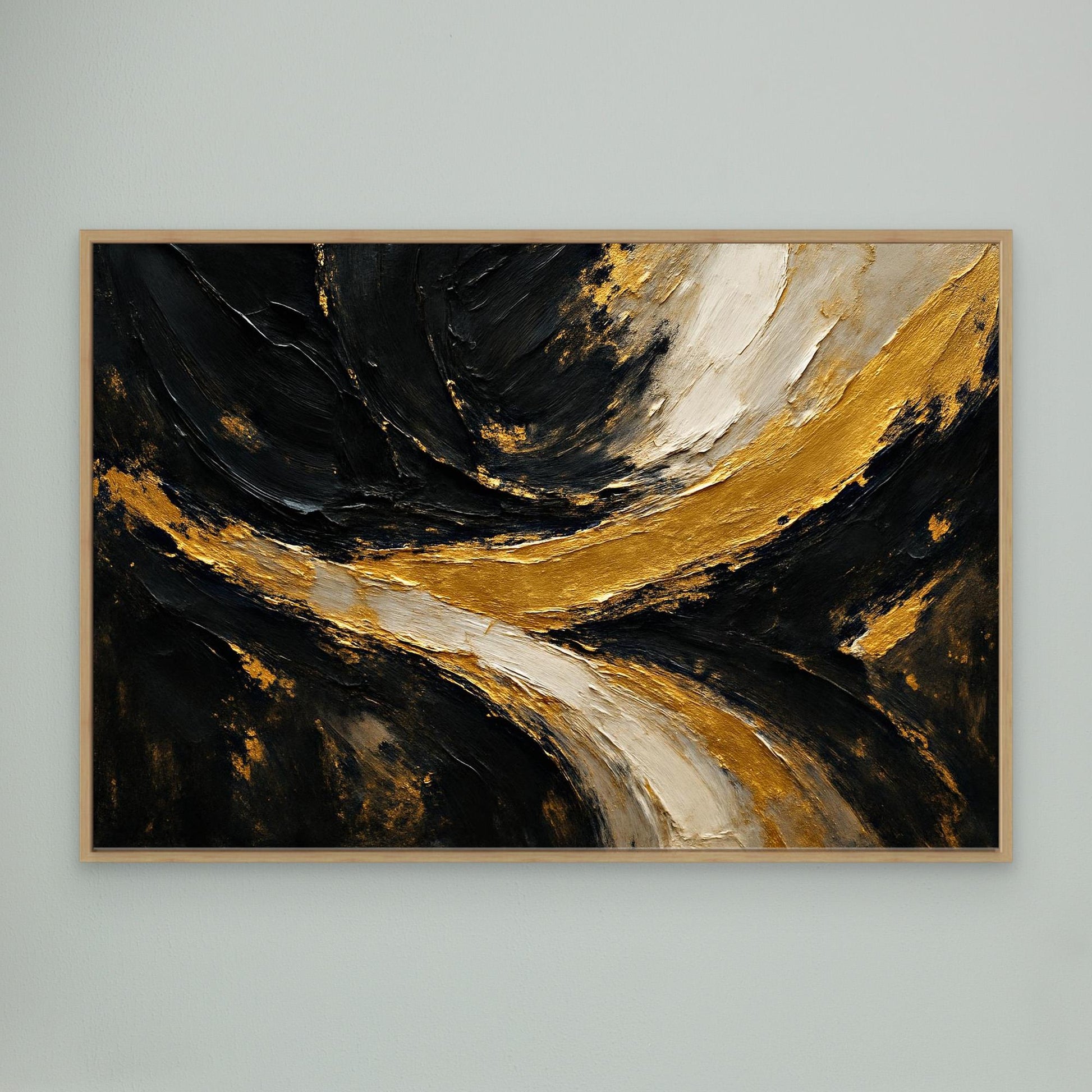 Gold and Black Abstract Canvas Wall Art – Luxury Textured Painting