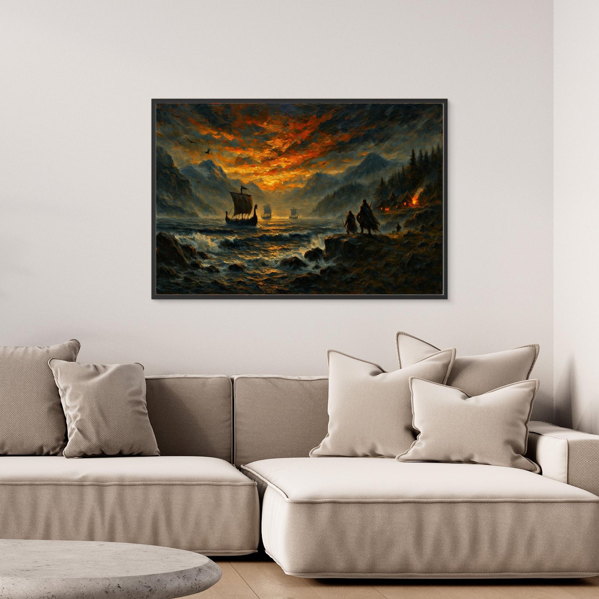 Viking Longship Canvas Wall Art – Dramatic Nordic Sunset Print