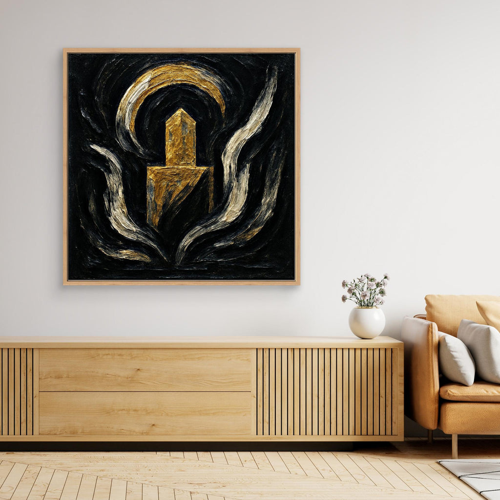 Abstract Monument Canvas Wall Art in Black and Gold