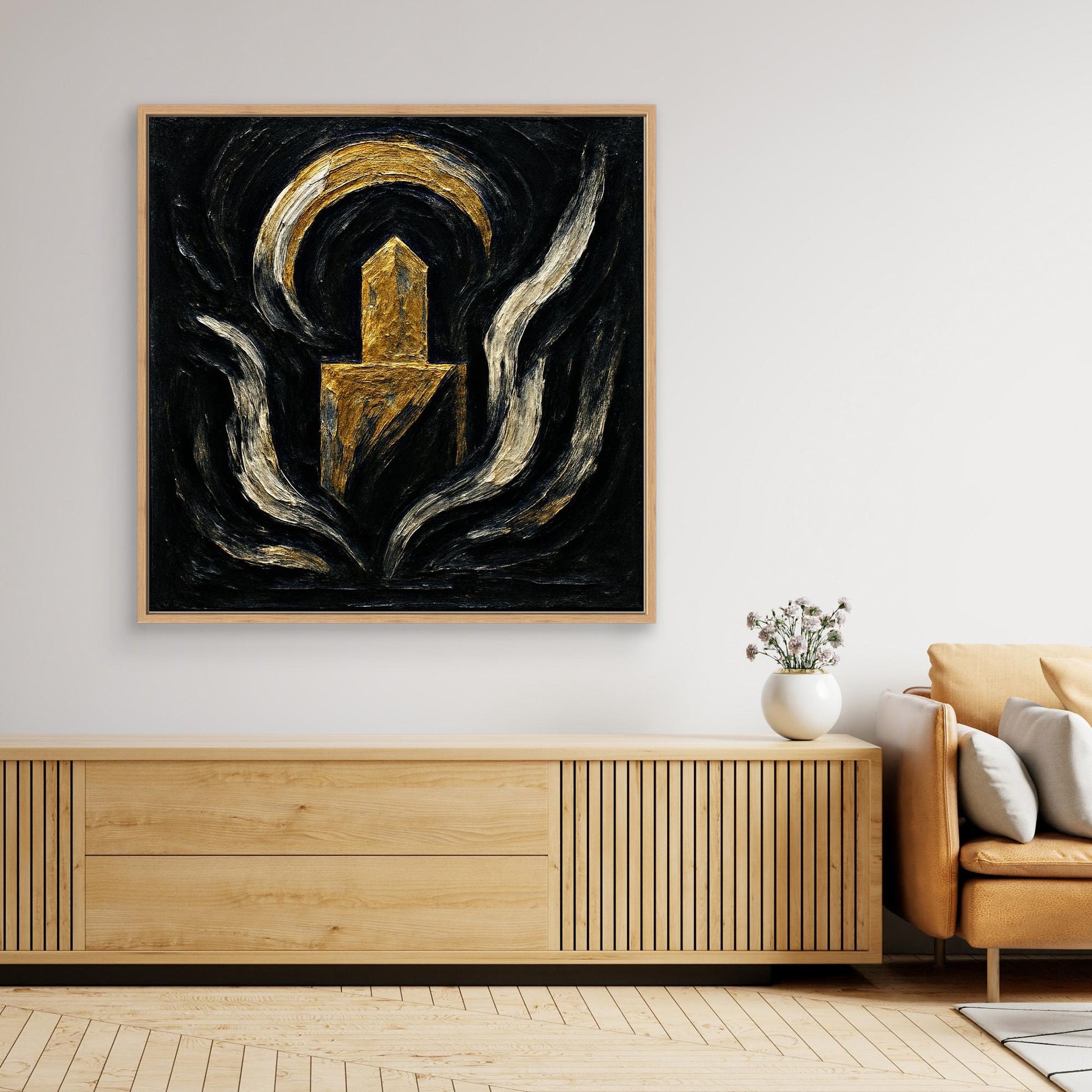 Abstract Monument Canvas Wall Art in Black and Gold