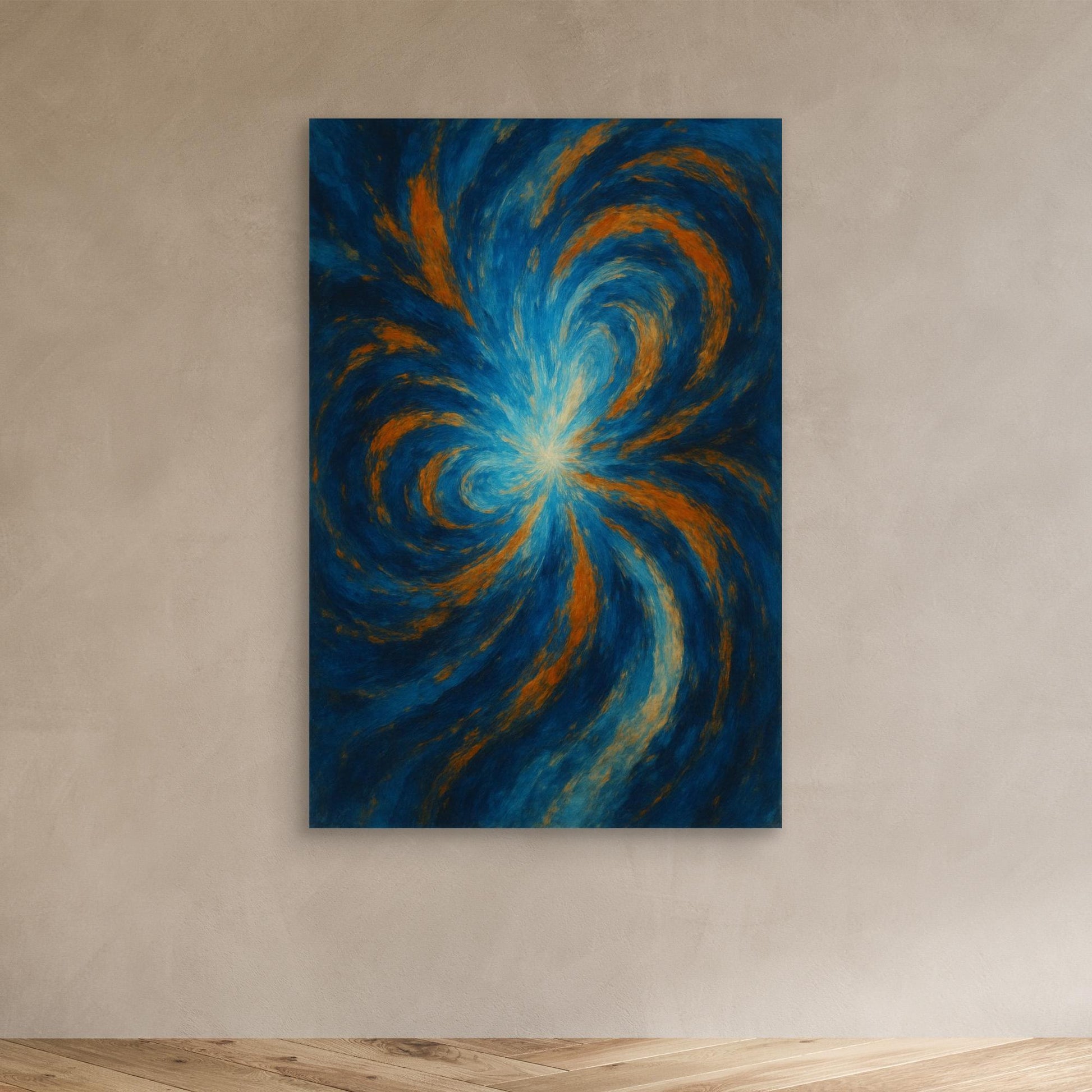 Blue and Orange Abstract Canvas Wall Art – Swirling Energy Print