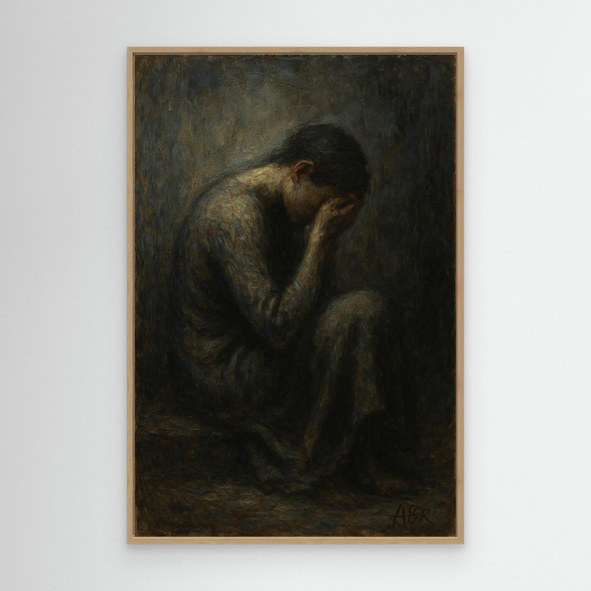 Dark Figurative Canvas Wall Art – Grief in Silence