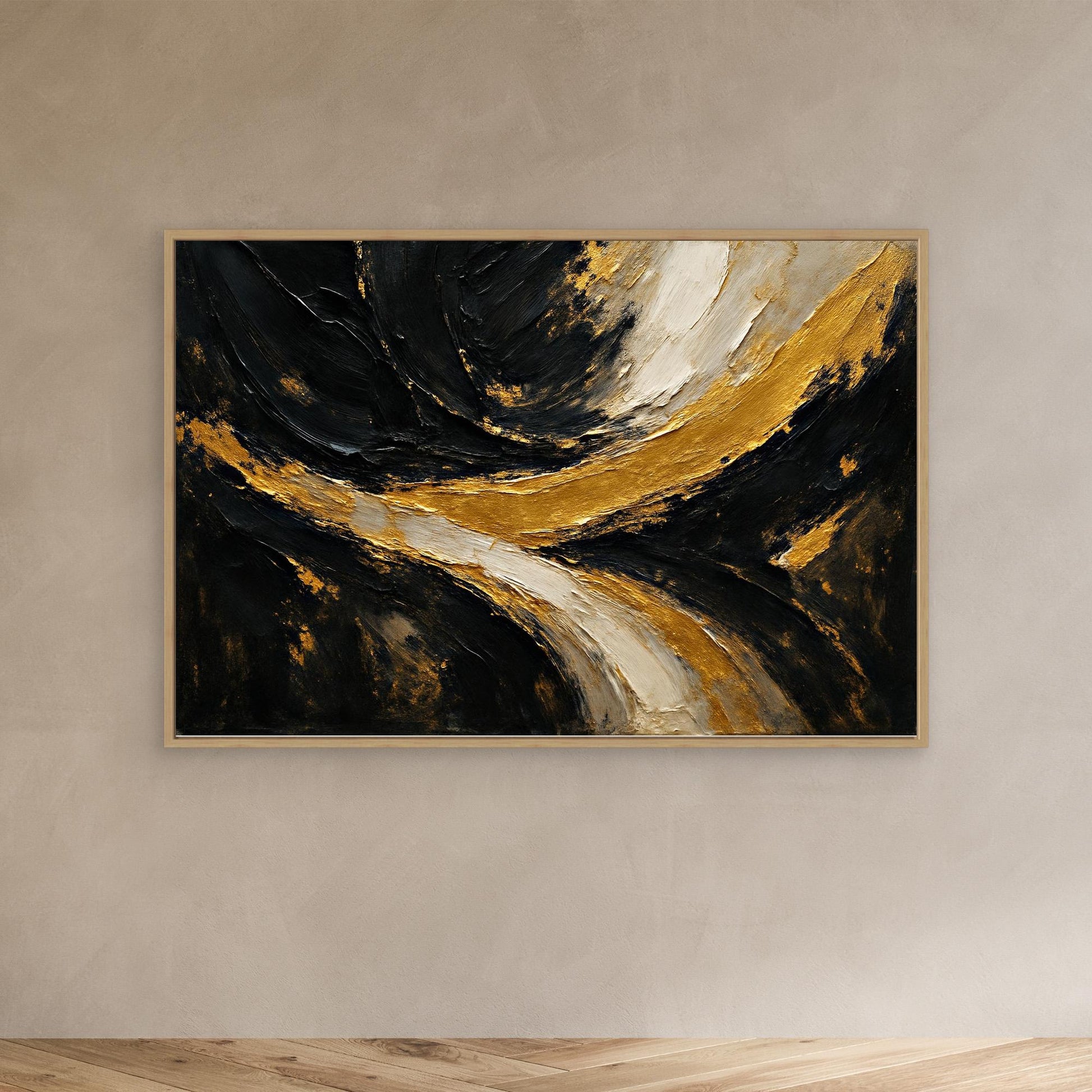 Gold and Black Abstract Canvas Wall Art – Luxury Textured Painting
