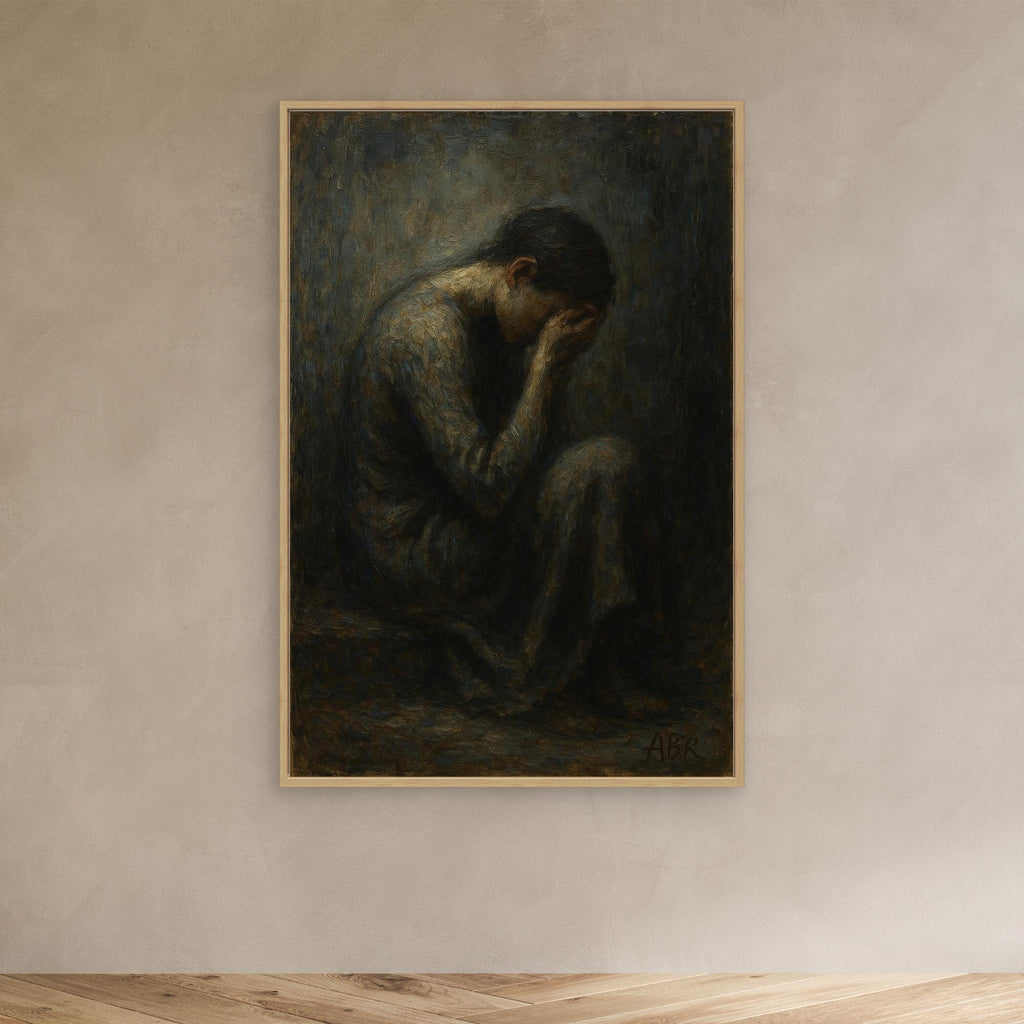 Dark Figurative Canvas Wall Art – Grief in Silence