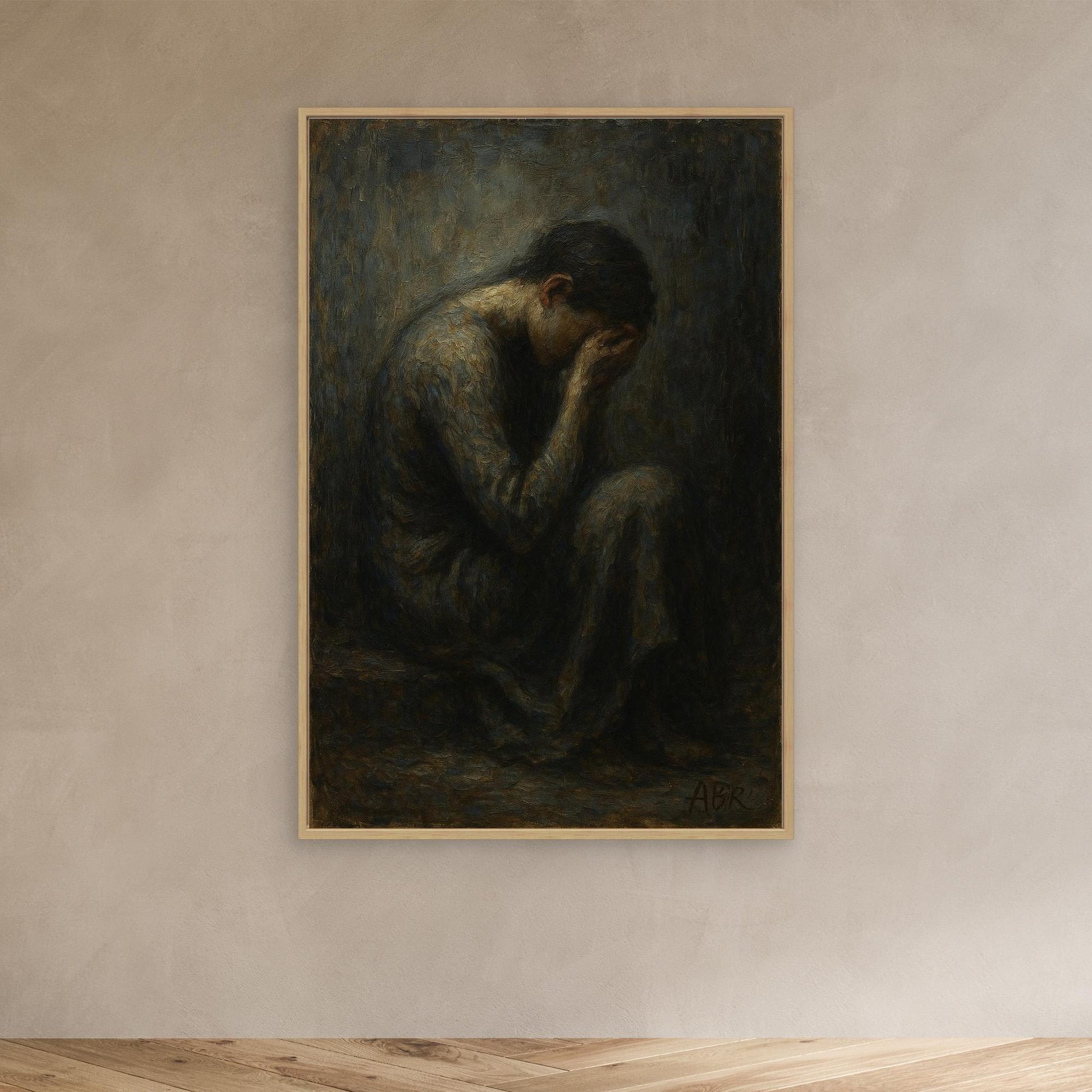 Dark Figurative Canvas Wall Art – Grief in Silence