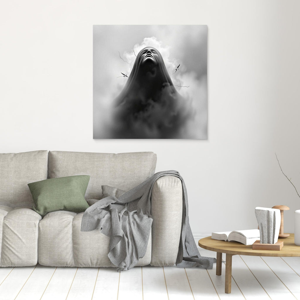 Ascension Through the Storm – Surreal Black and White Canvas Wall Art