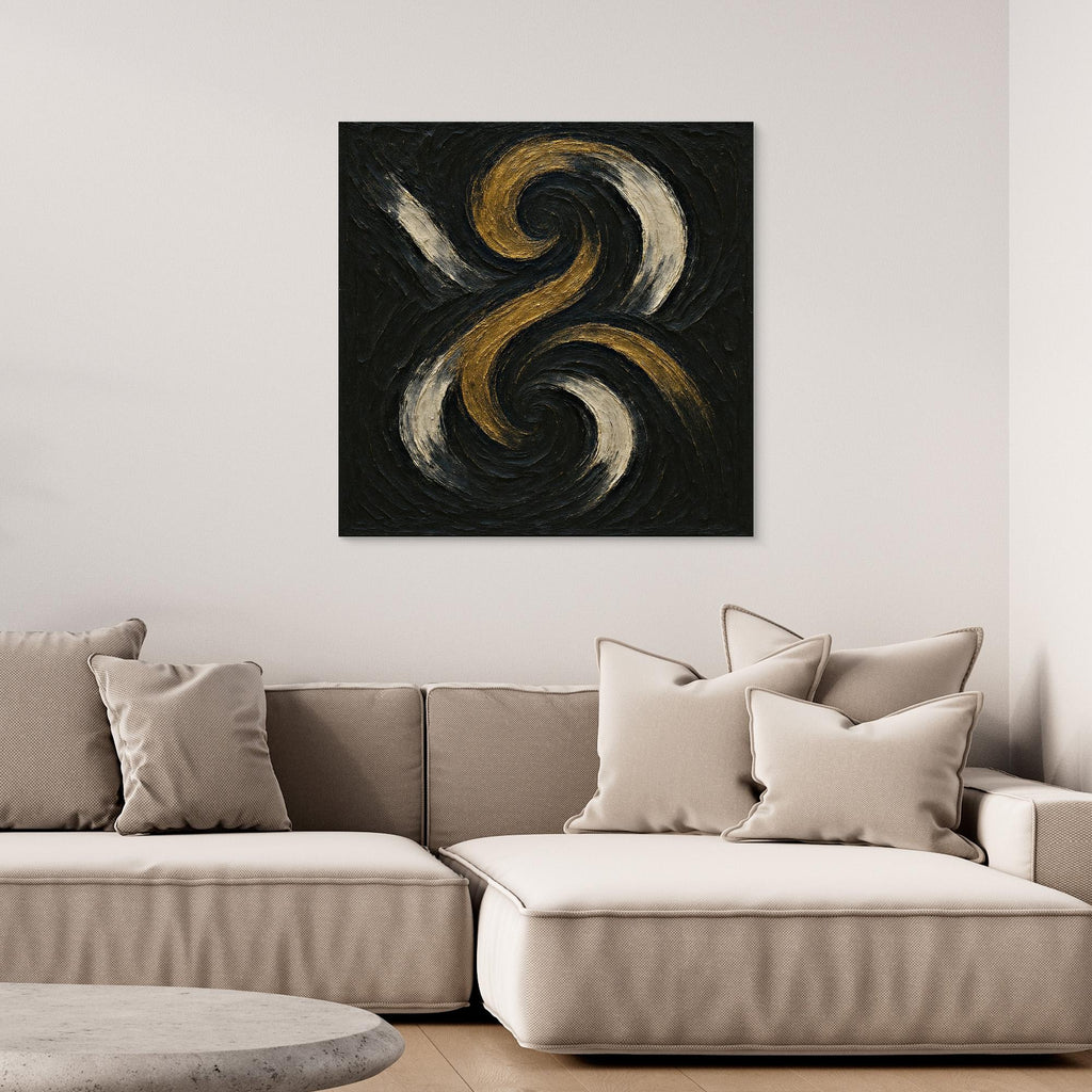 Spiral Abstract Canvas Wall Art – Gold and Black Modern Print