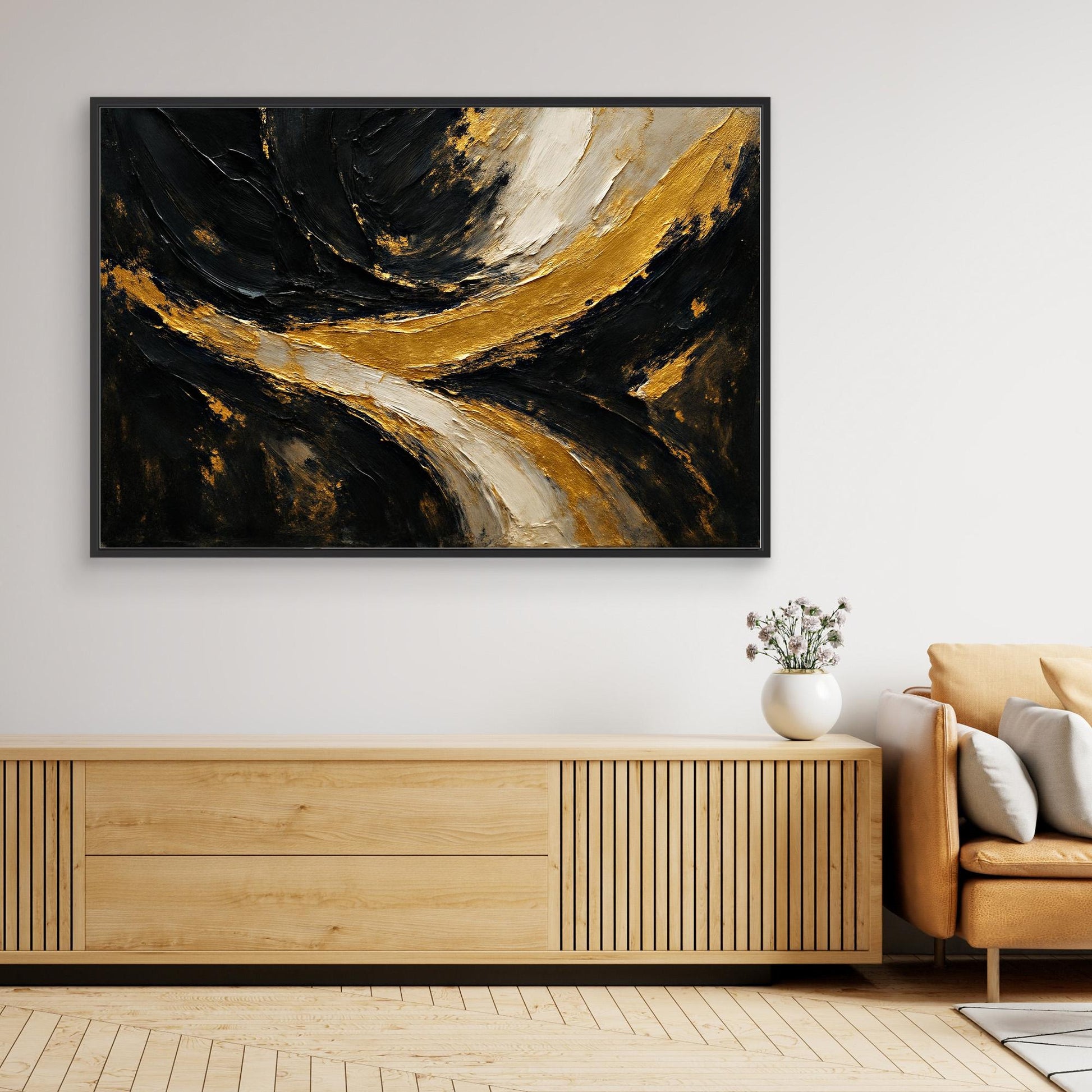 Gold and Black Abstract Canvas Wall Art – Luxury Textured Painting