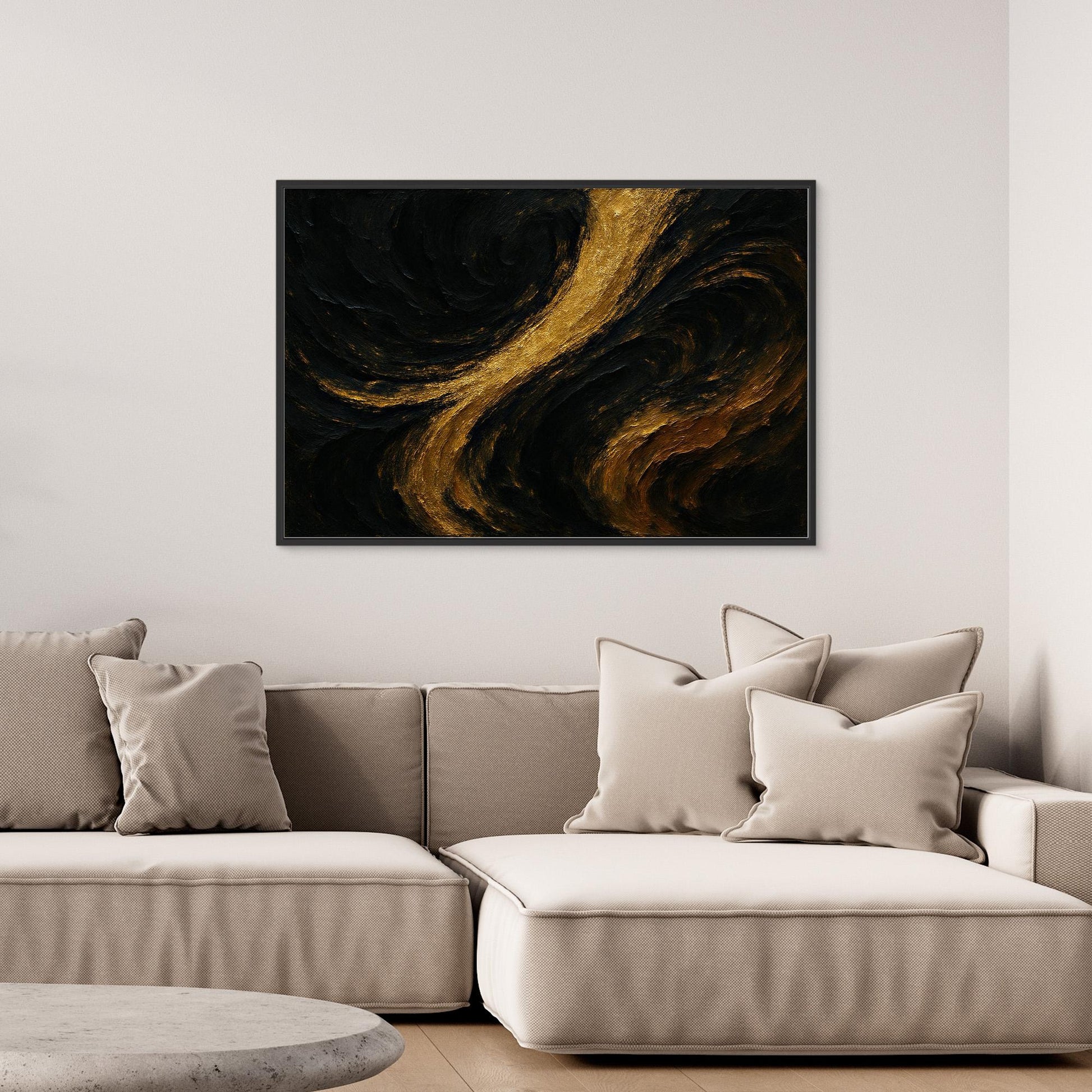 Gold and Black Abstract Canvas Wall Art – Luxury Textured Print