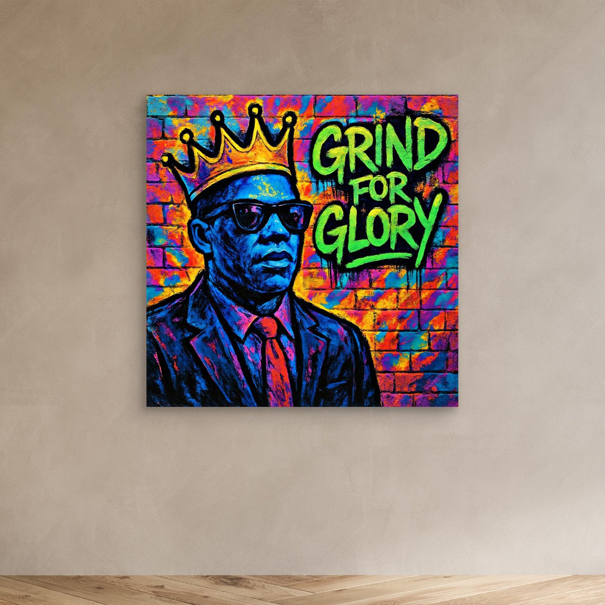 Grind for Glory – Vibrant Urban Street Art Canvas Print | Motivational Graffiti Wall Art