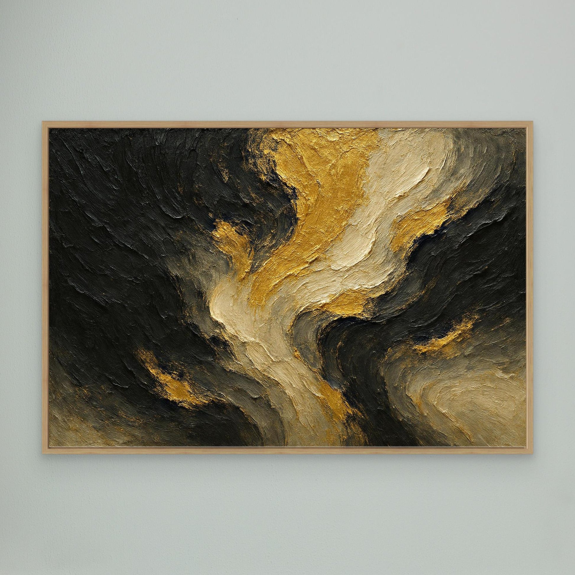 Gold and Black Abstract Canvas Wall Art – Modern Textured Print