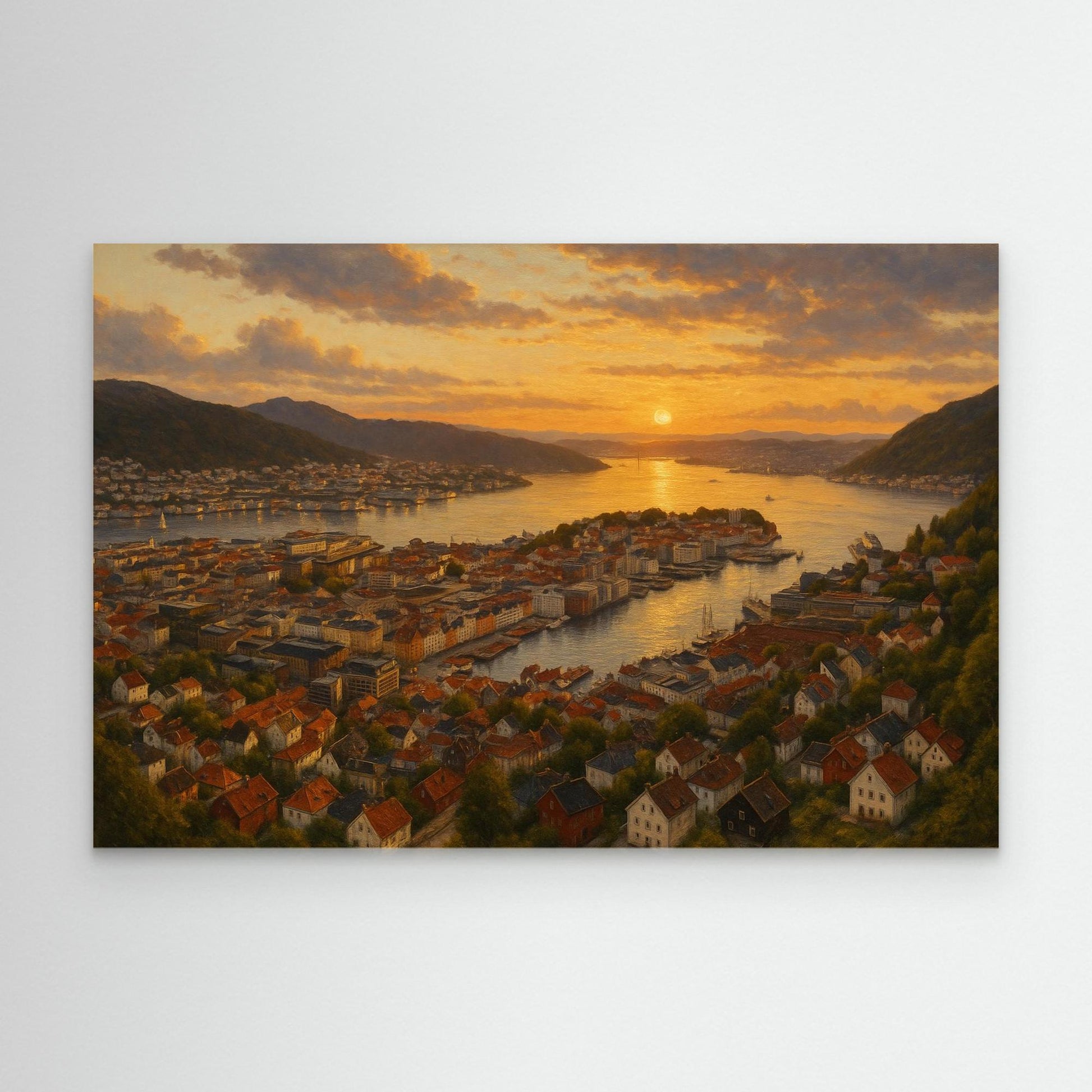 Bergen Fjord Sunset Canvas Wall Art