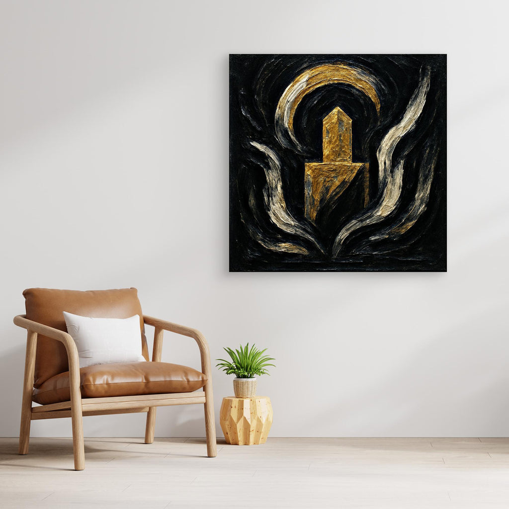 Abstract Monument Canvas Wall Art in Black and Gold