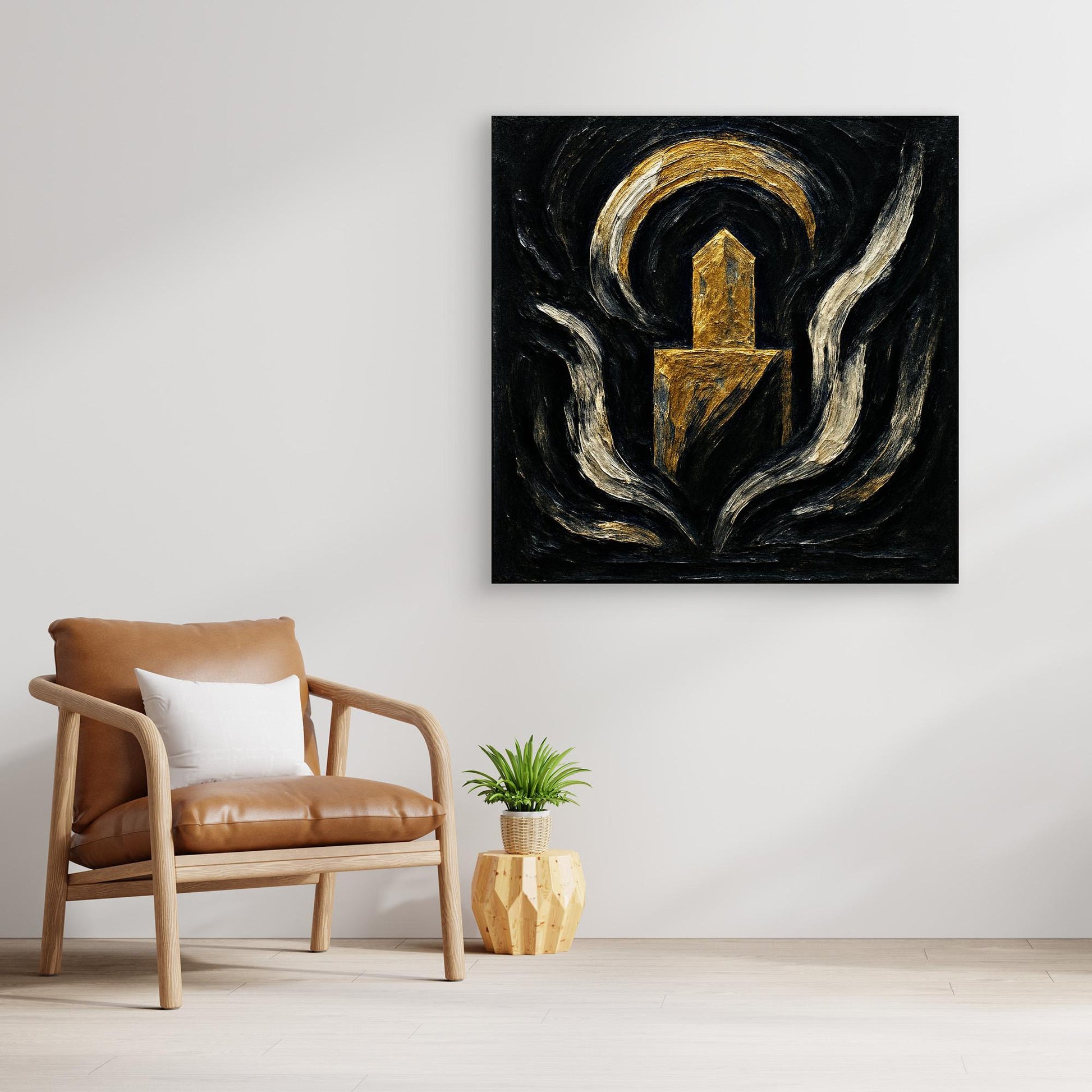Abstract Monument Canvas Wall Art in Black and Gold