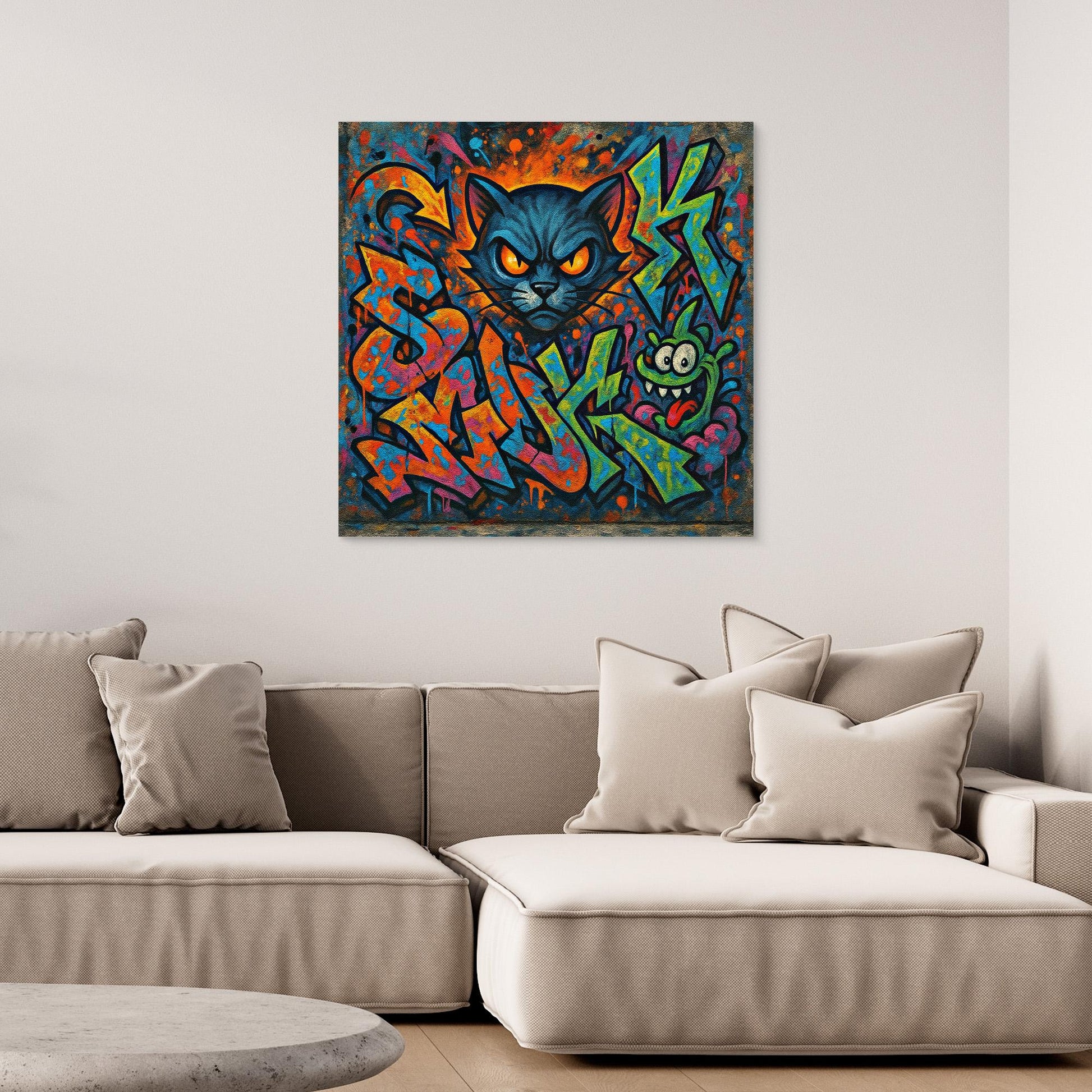 Fierce Feline – Urban Graffiti Cat Canvas Wall Art | Bold Street Art Print