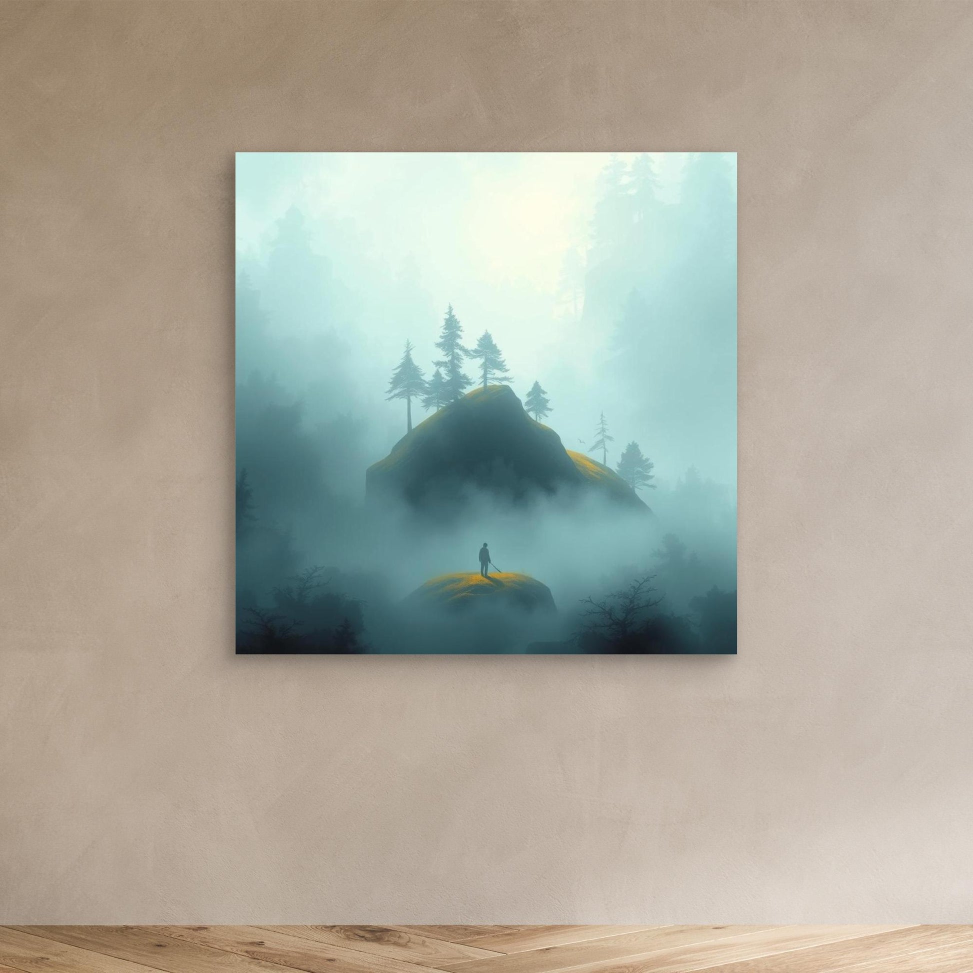Echoes in the Mist – Minimalist Forest Landscape Canvas Wall Art
