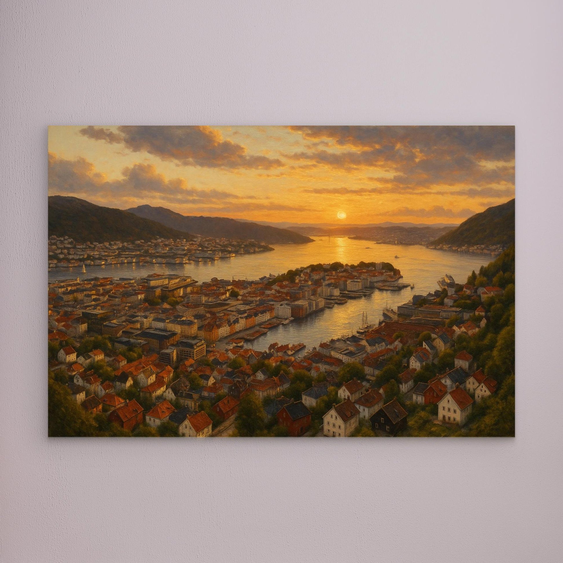 Bergen Fjord Sunset Canvas Wall Art