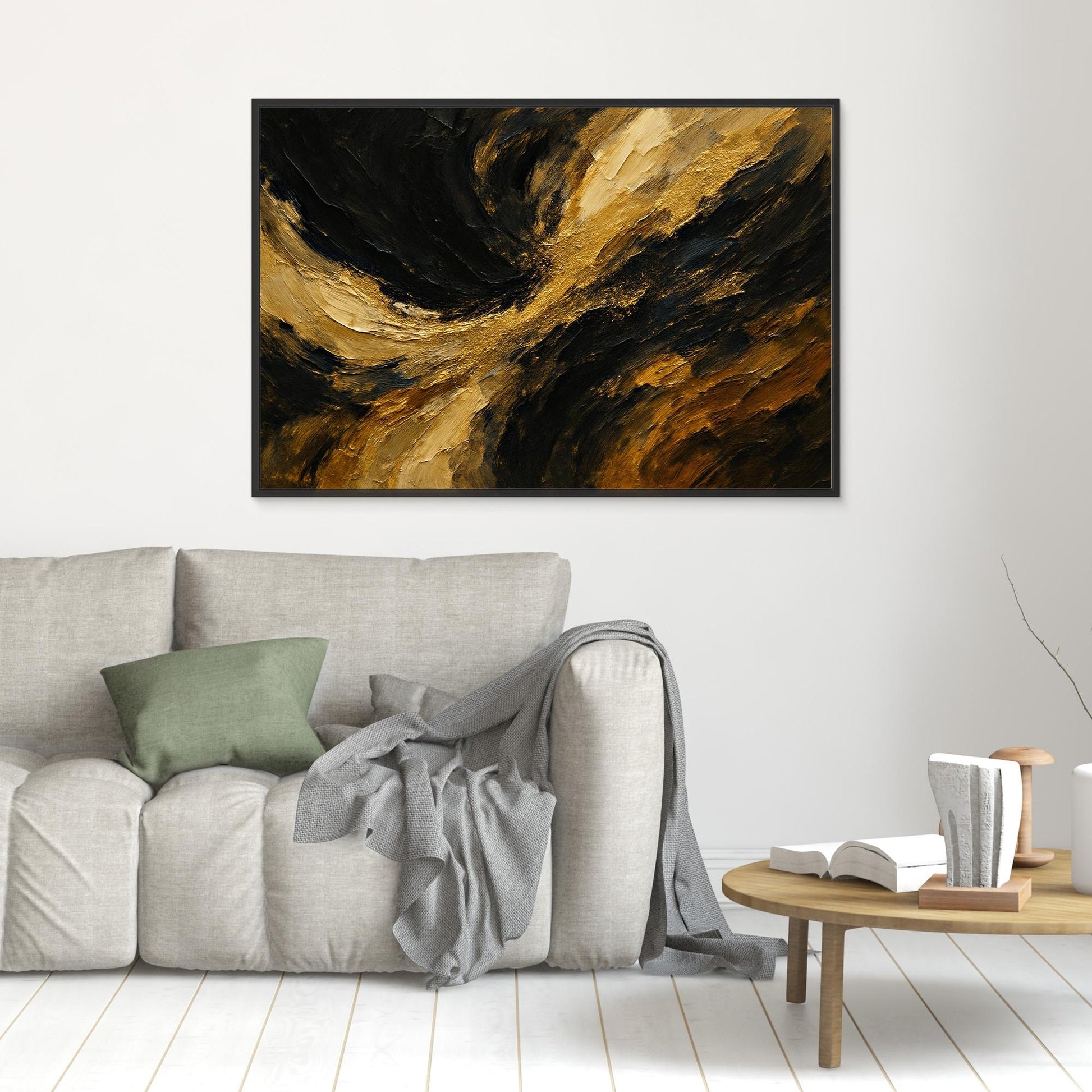 Gold and Black Abstract Canvas Wall Art