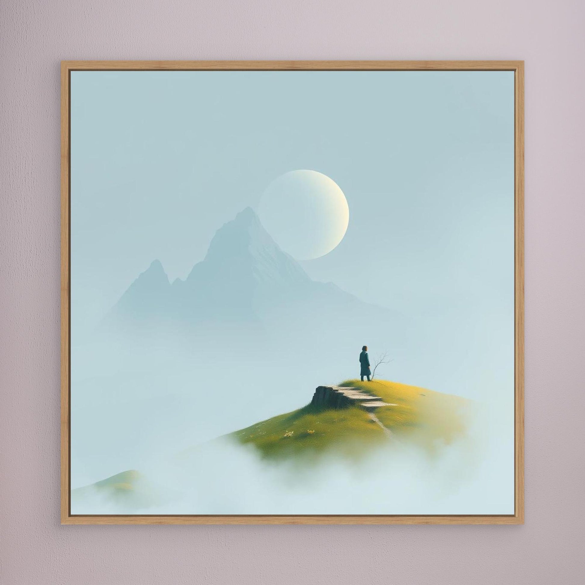 Solitude in the Mist – Minimalist Mountain Landscape Canvas Wall Art