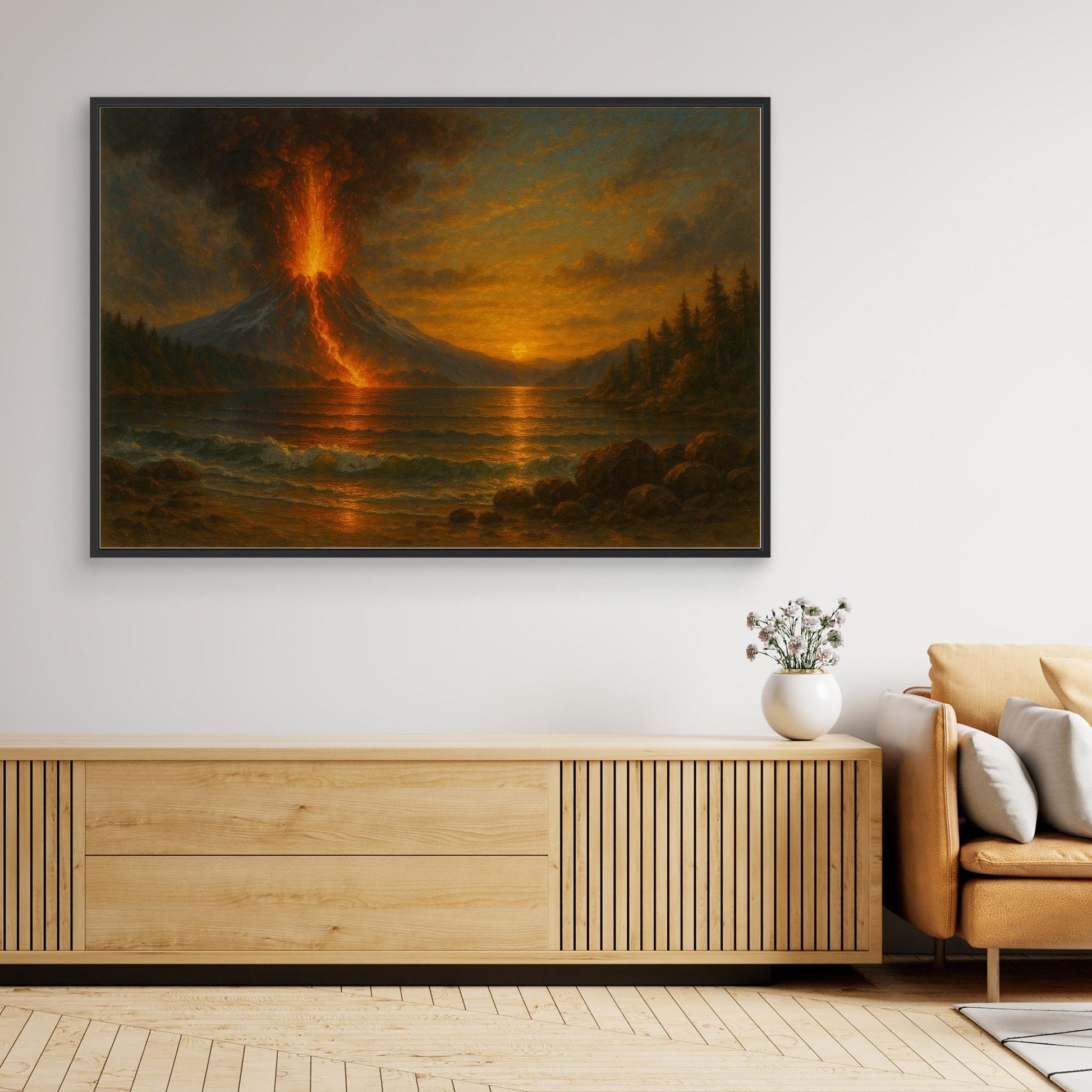 “Eruption at Sunset” – Dramatic Volcanic Landscape Canvas Wall Art