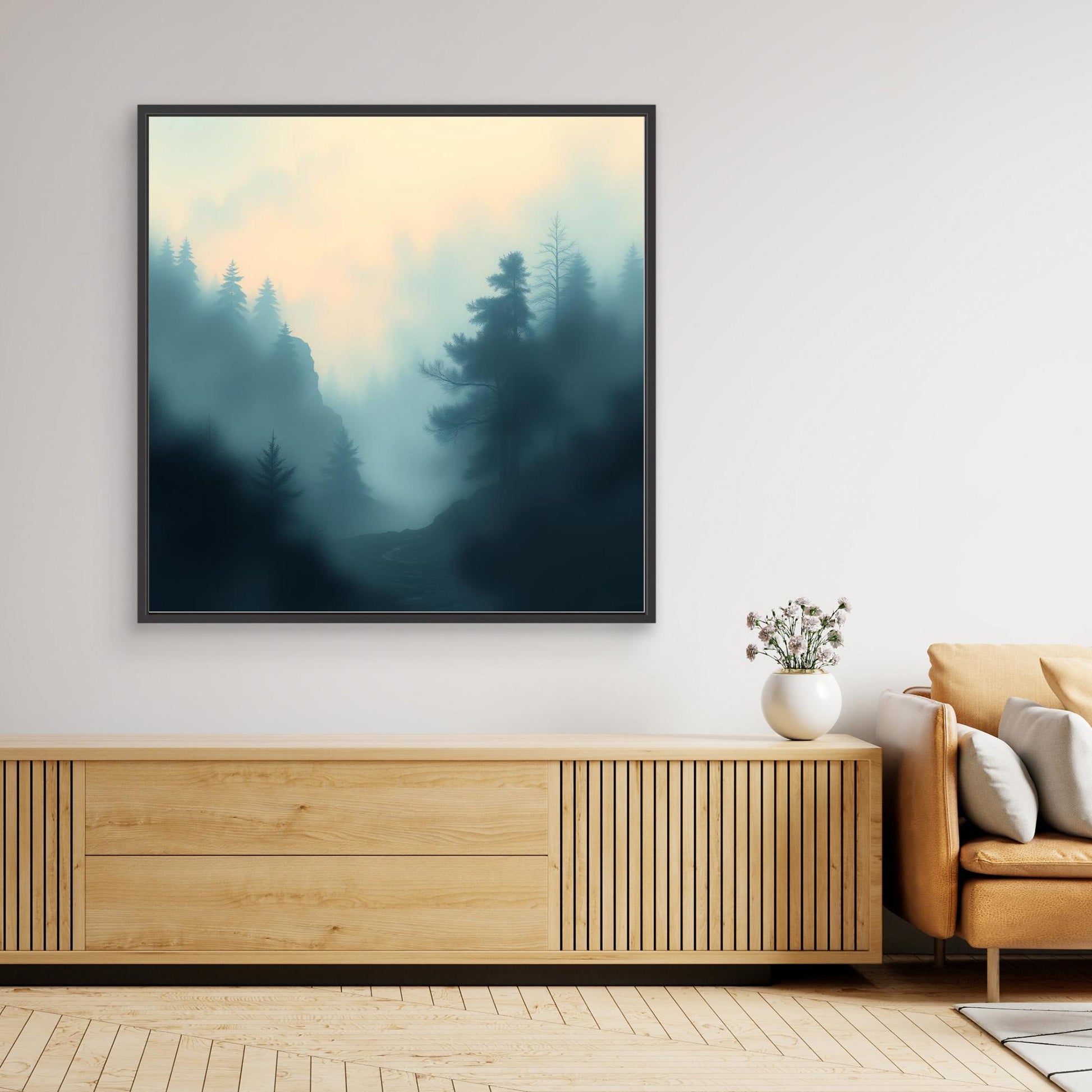 Misty Forest Silence – Minimalist Nature Canvas Wall Art for Calm Interiors