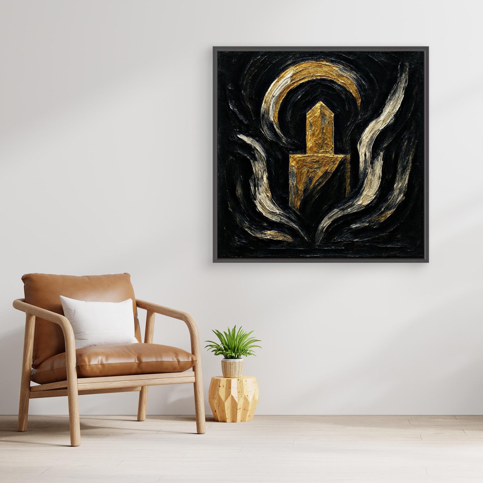 Abstract Monument Canvas Wall Art in Black and Gold