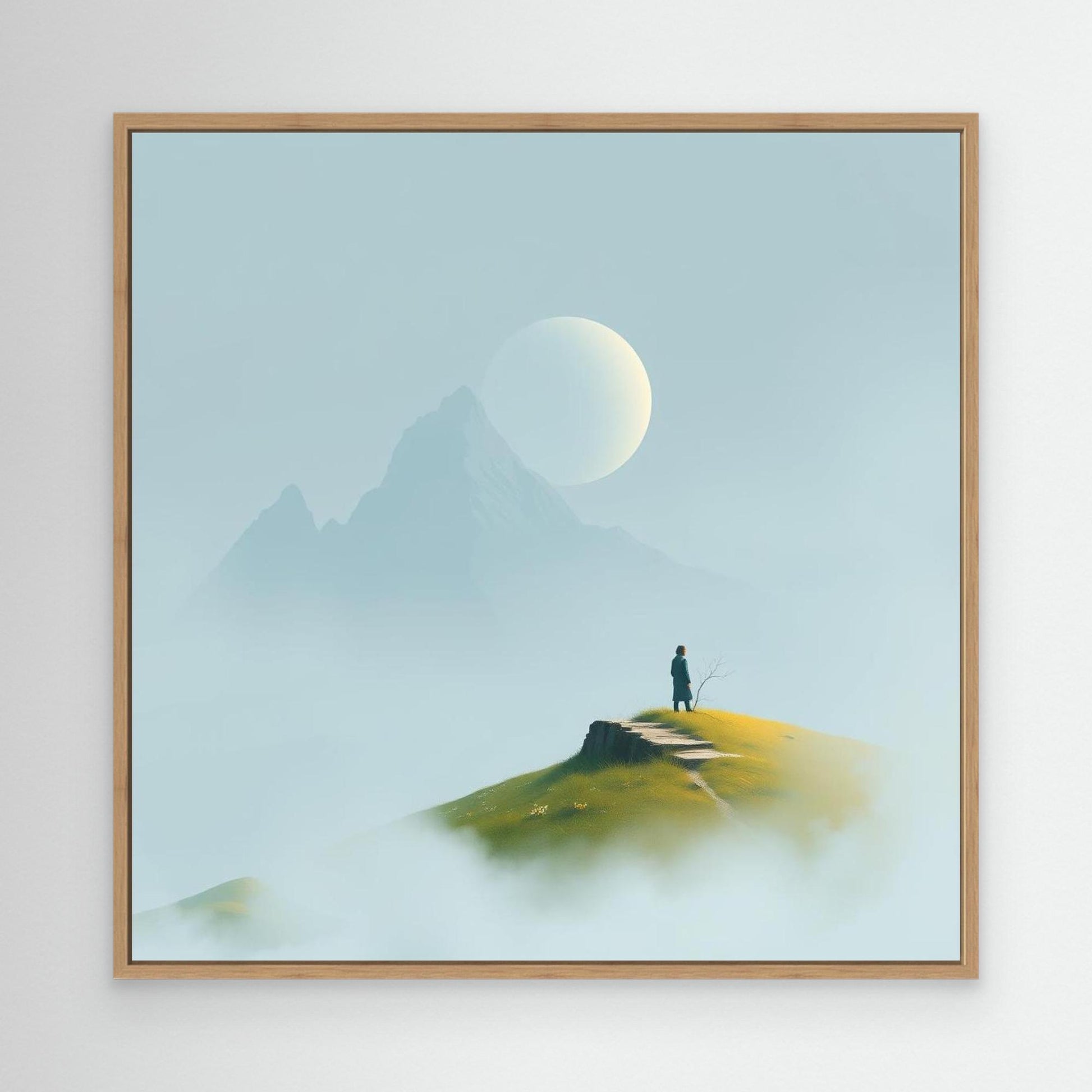 Solitude in the Mist – Minimalist Mountain Landscape Canvas Wall Art