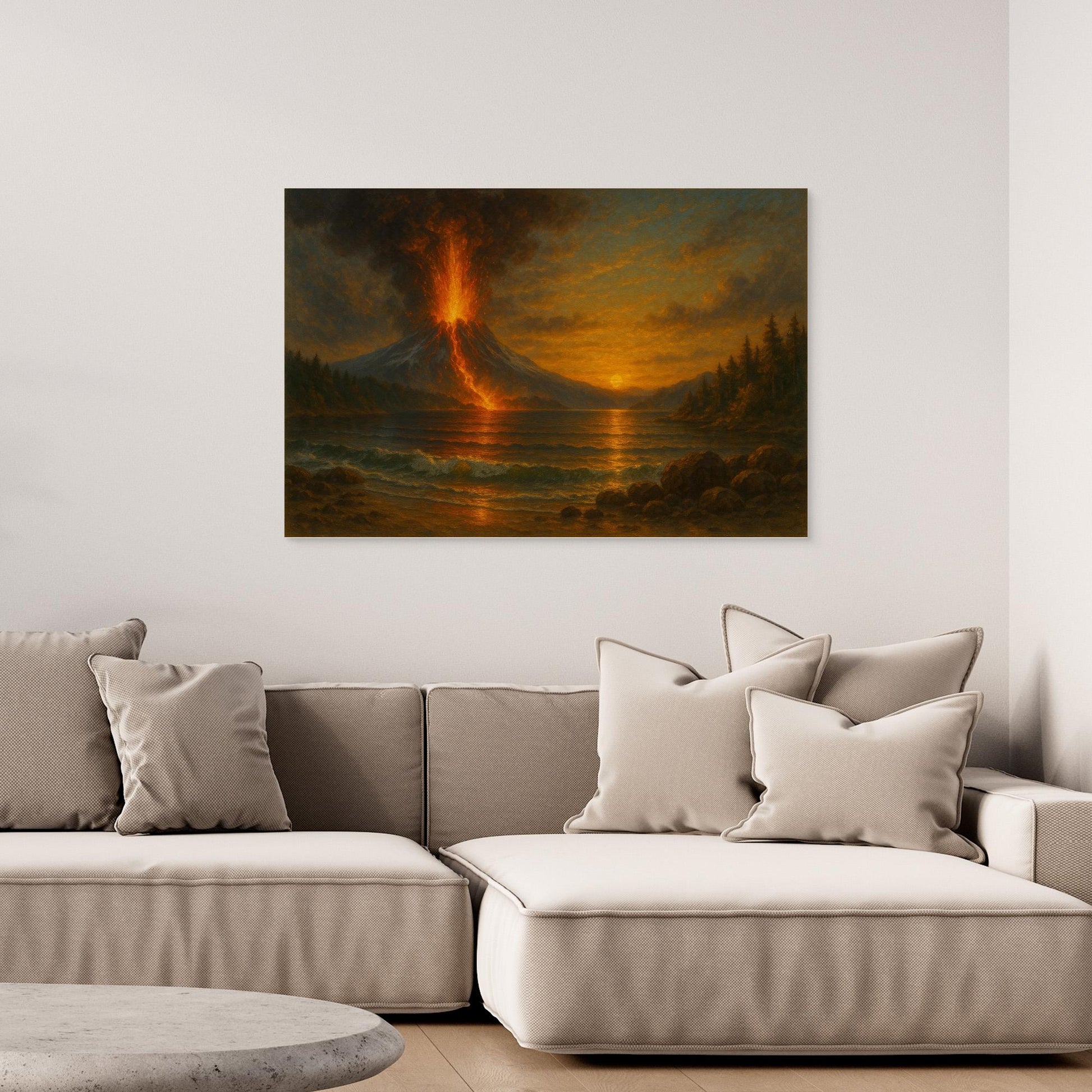 “Eruption at Sunset” – Dramatic Volcanic Landscape Canvas Wall Art
