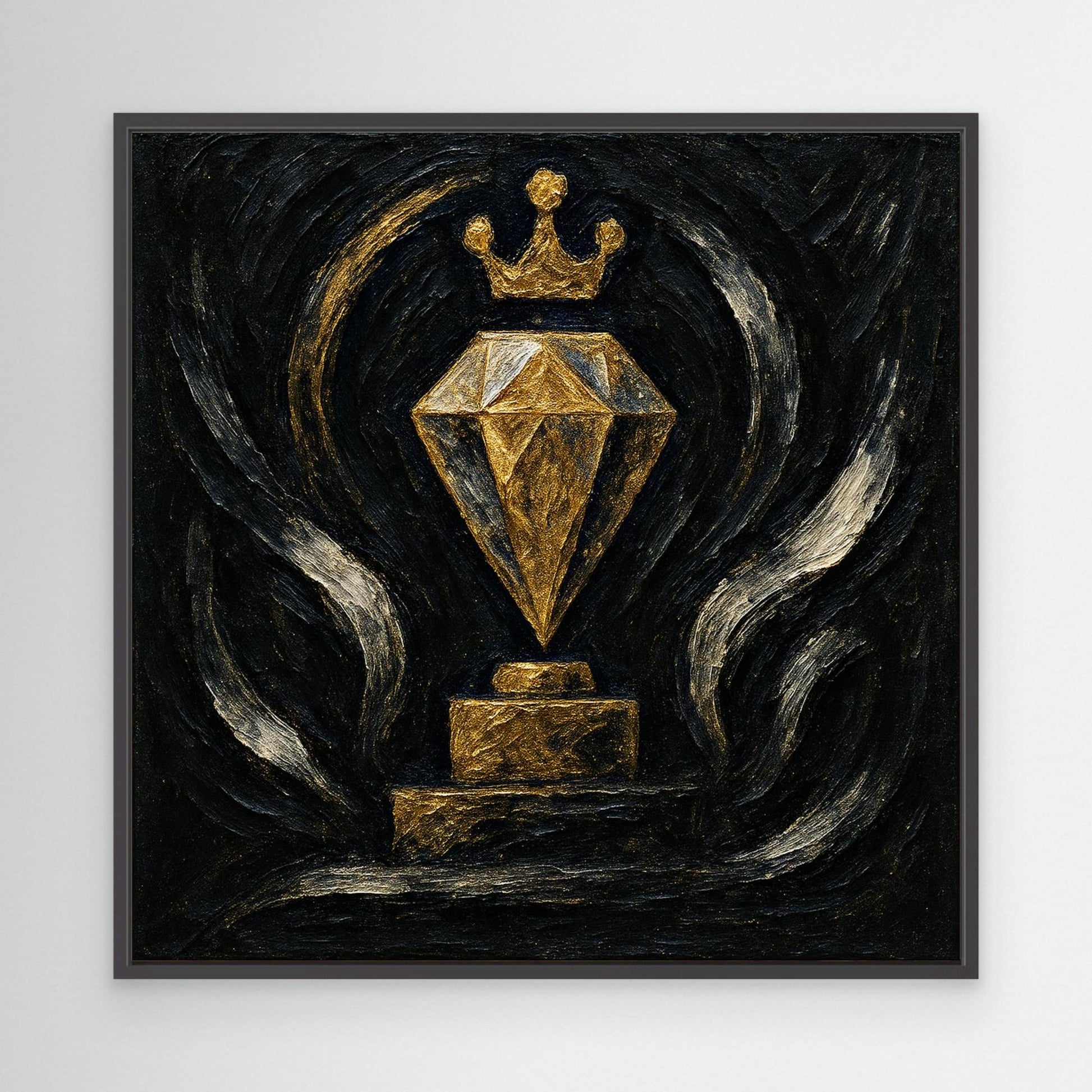 Gold Crowned Diamond – Abstract Canvas Wall Art in Black & Gold